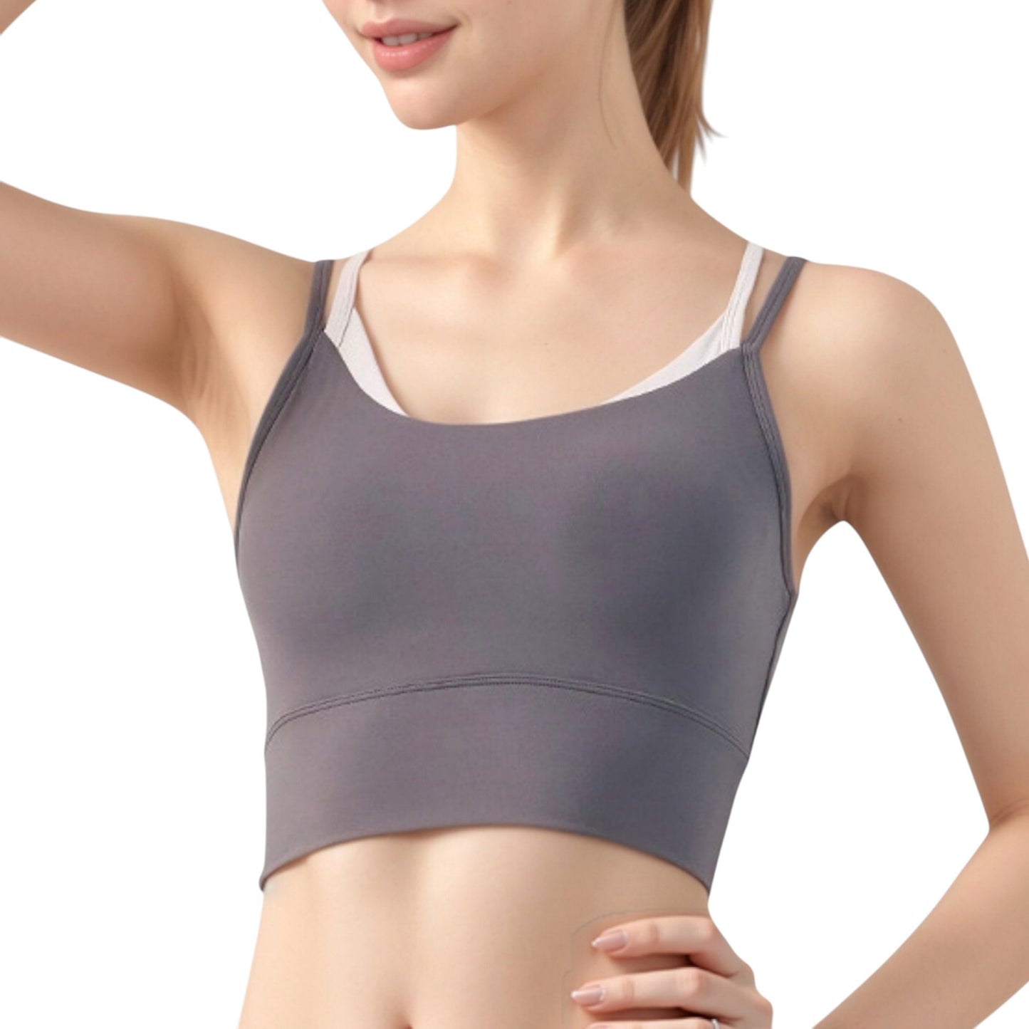 Scoop Neck Sports Bra with Double Strap Back and Soft Stretch Fabric