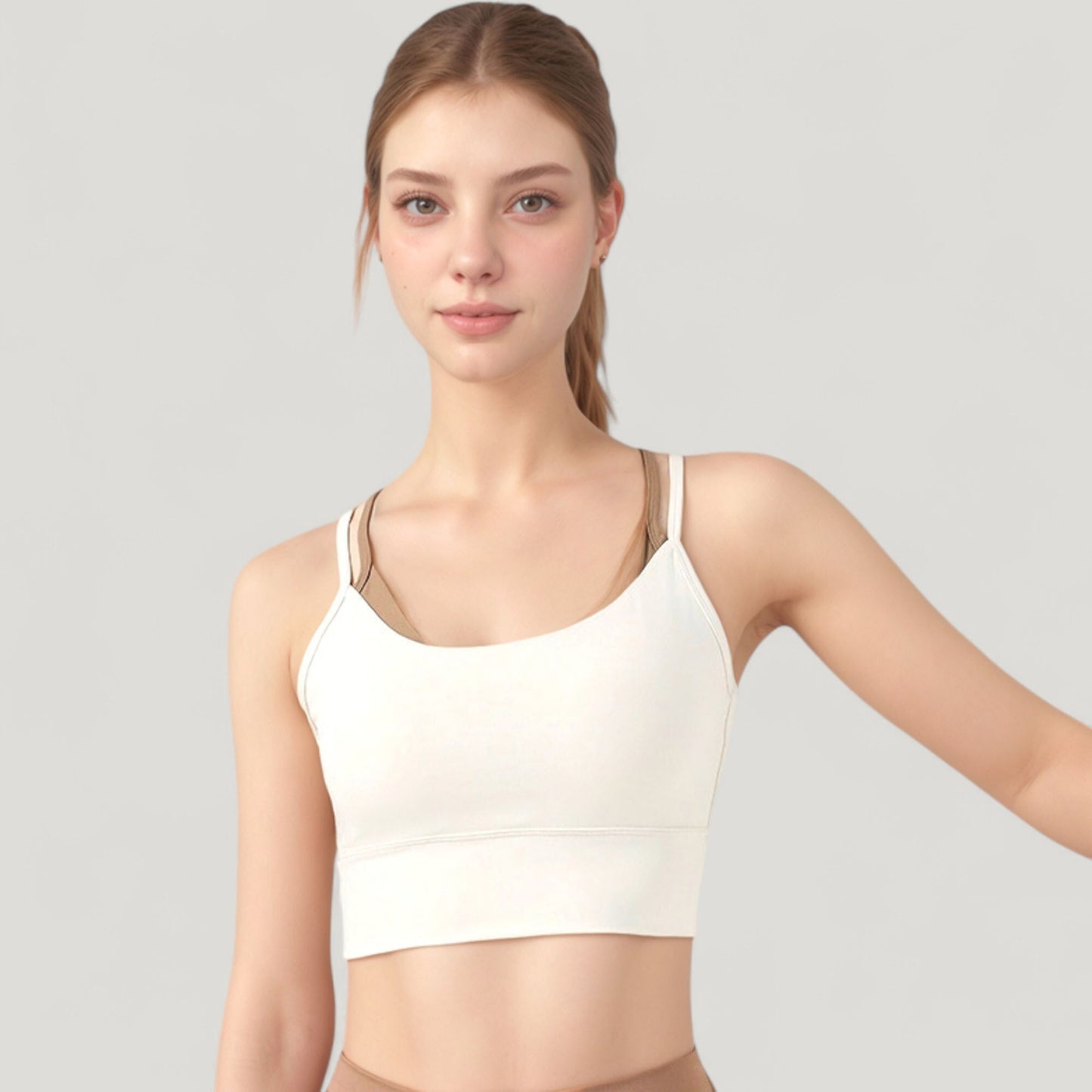 Scoop Neck Sports Bra with Double Strap Back and Soft Stretch Fabric