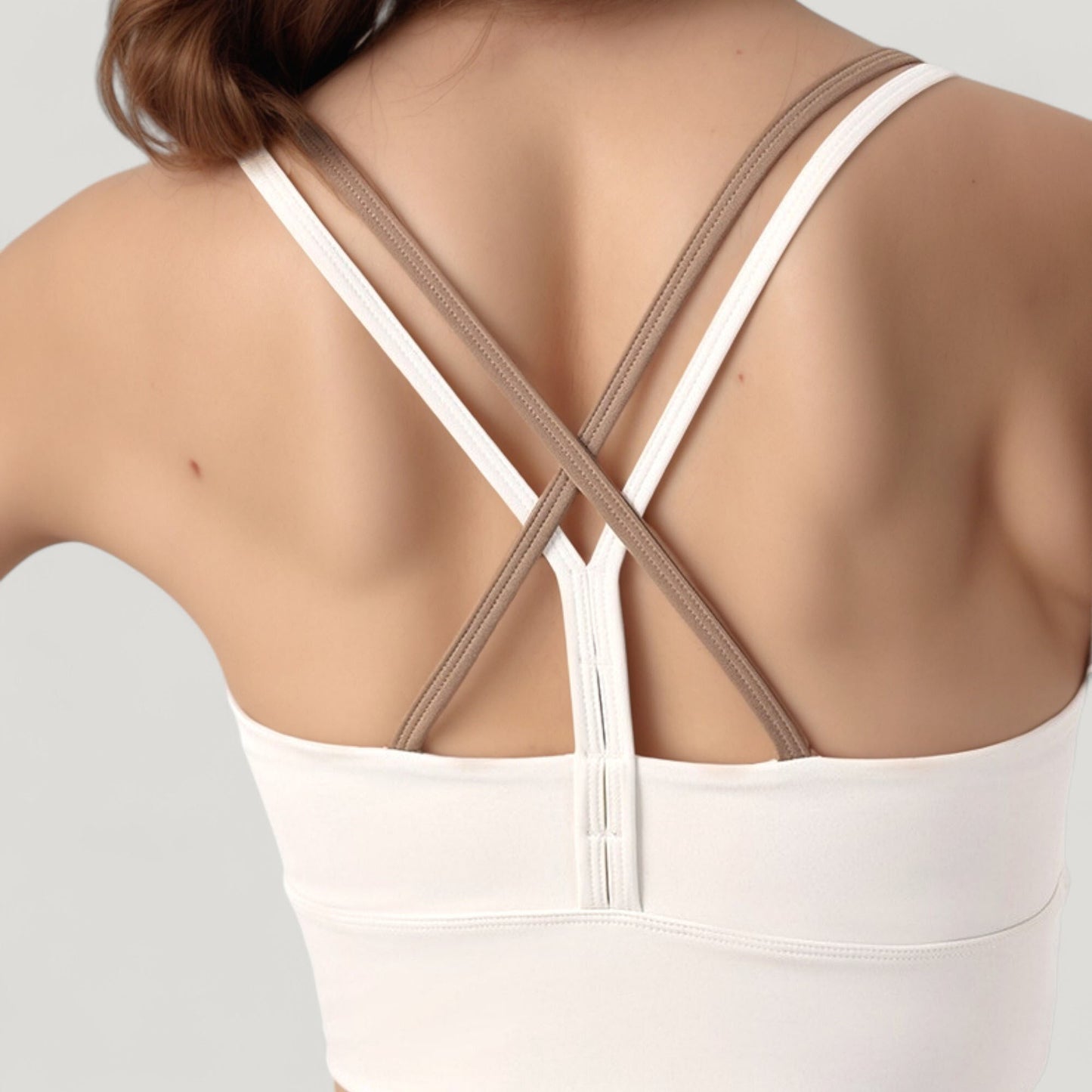 Scoop Neck Sports Bra with Double Strap Back and Soft Stretch Fabric