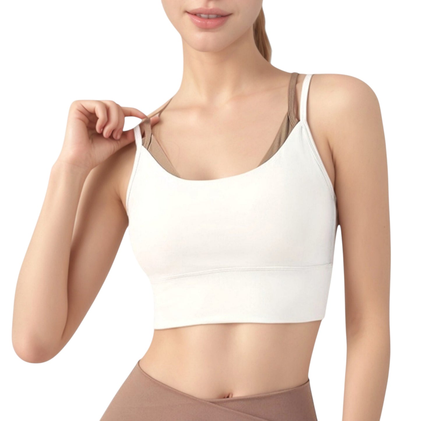 Scoop Neck Sports Bra with Double Strap Back and Soft Stretch Fabric
