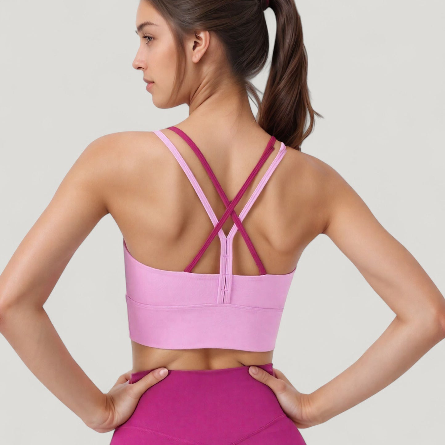 Scoop Neck Sports Bra with Double Strap Back and Soft Stretch Fabric