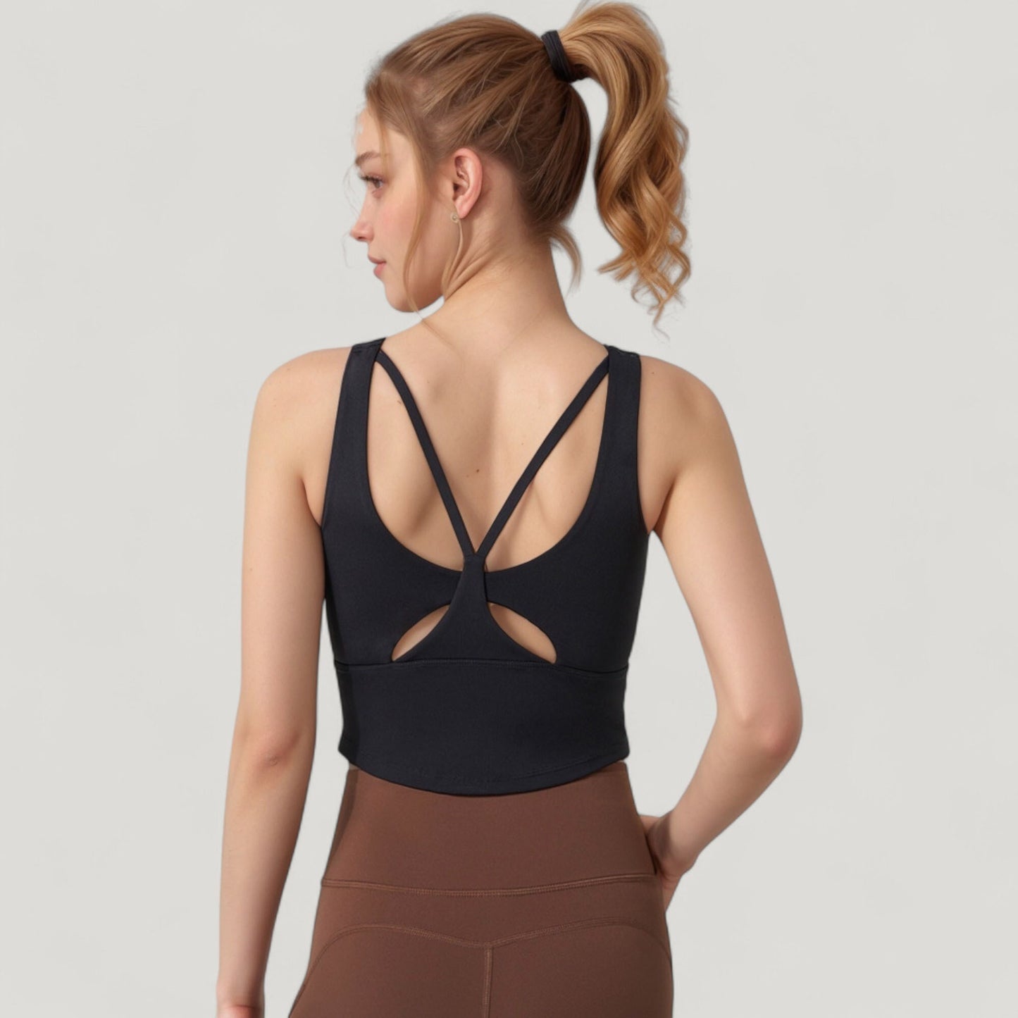 Scoop Neck Cropped Tank Top with Strappy Cutout Back and Ruched Side Detailing