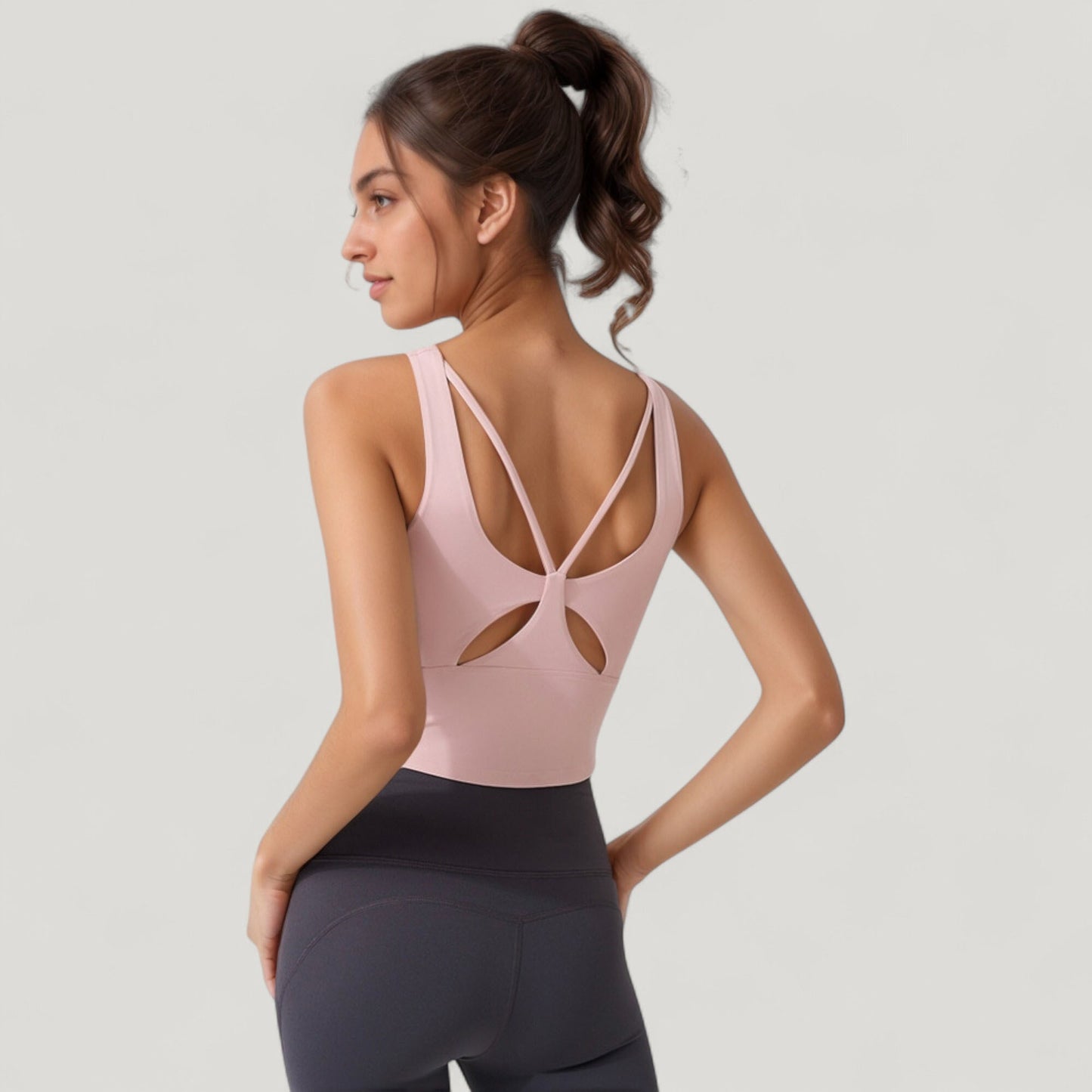 Scoop Neck Cropped Tank Top with Strappy Cutout Back and Ruched Side Detailing