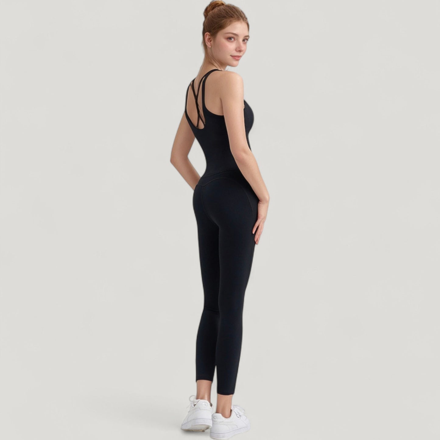 Strappy Back Longline Activewear Tank Top with Scoop Neckline and Built-In Bra Support