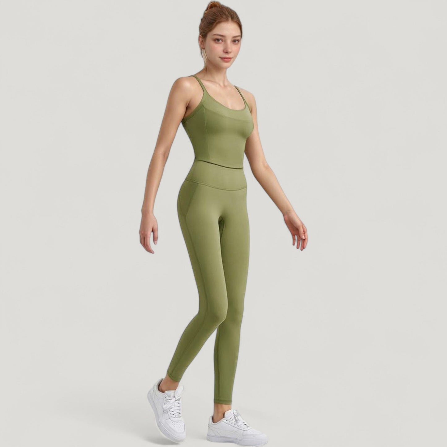 Strappy Back Longline Activewear Tank Top with Scoop Neckline and Built-In Bra Support
