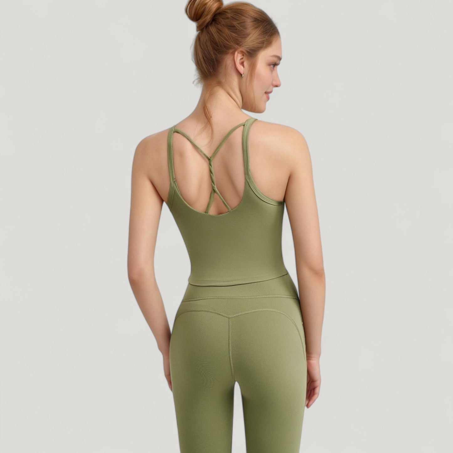 Strappy Back Longline Activewear Tank Top with Scoop Neckline and Built-In Bra Support
