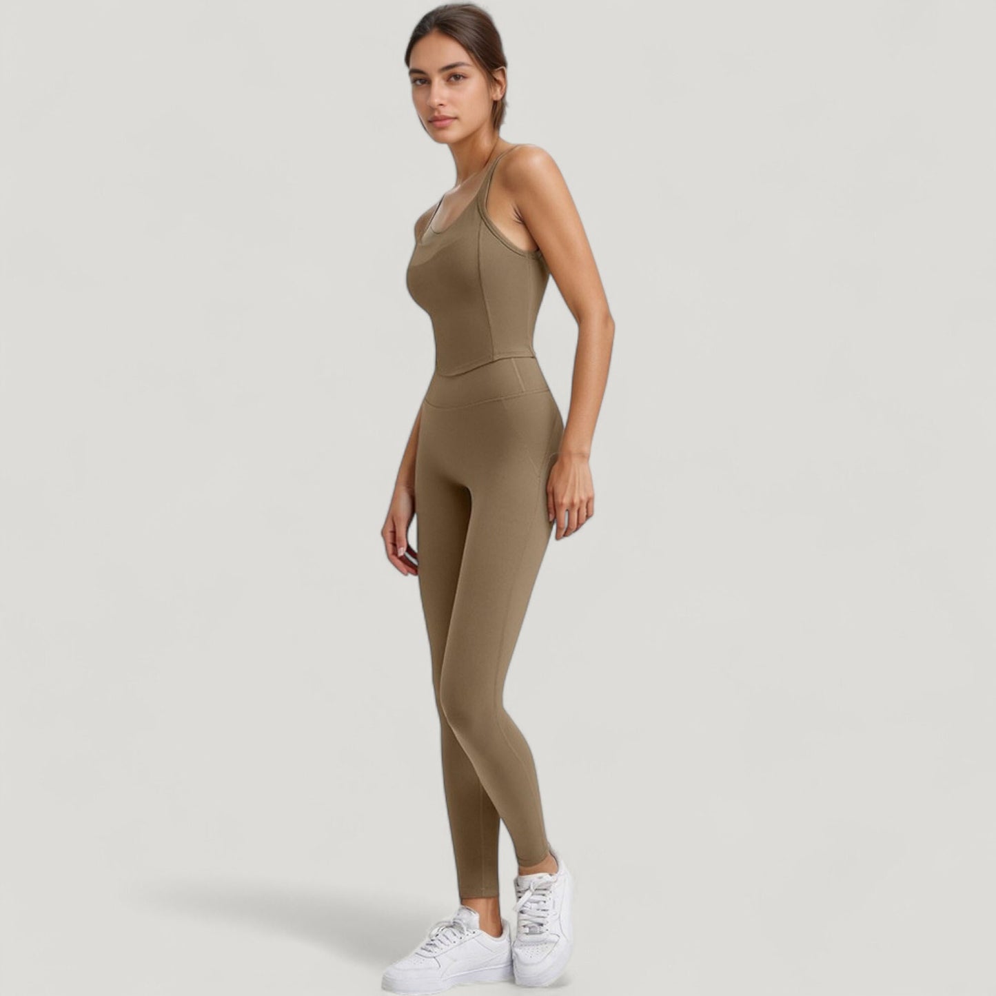 Strappy Back Longline Activewear Tank Top with Scoop Neckline and Built-In Bra Support