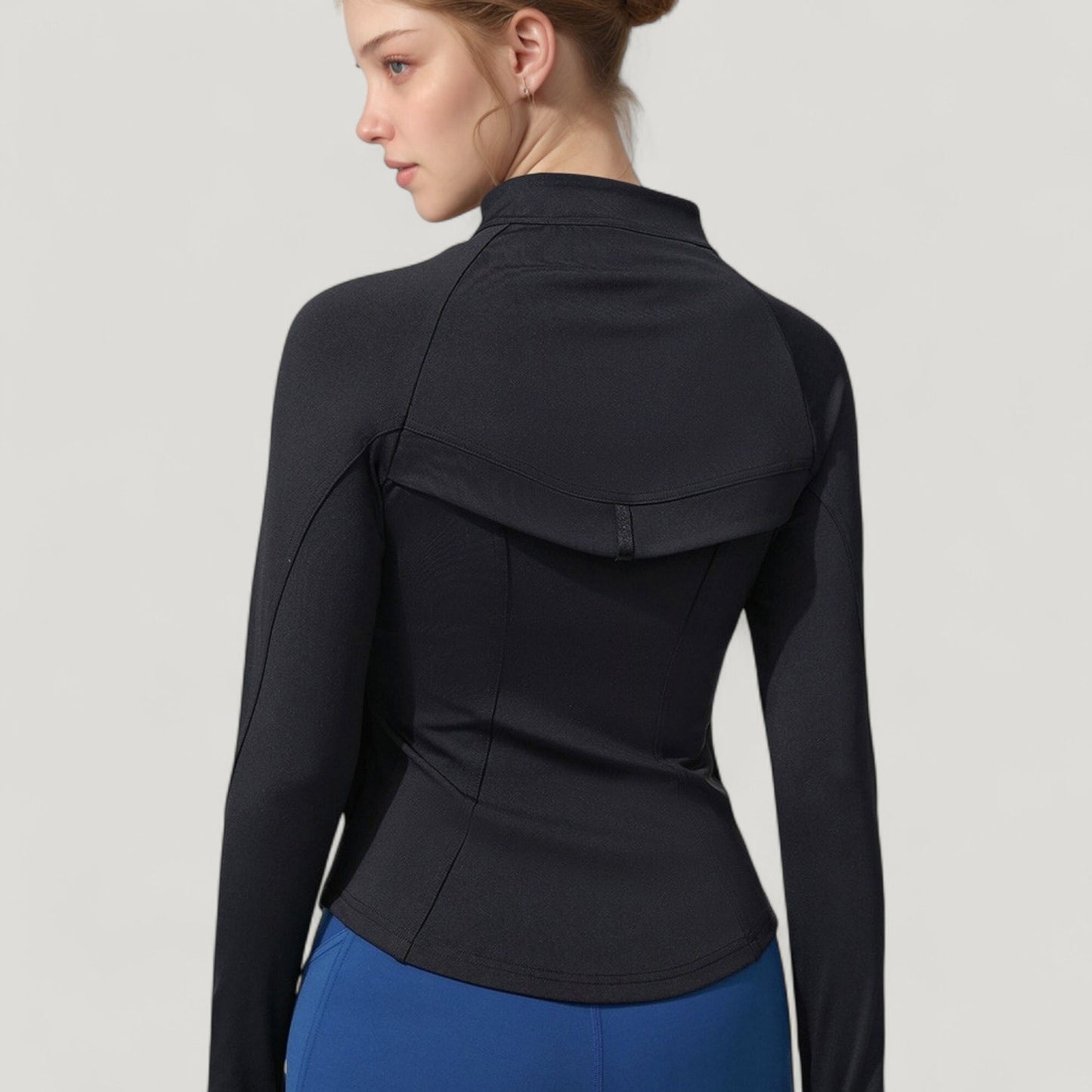 Full Zip Long Sleeve Active Jacket with Slim Fit and High Collar