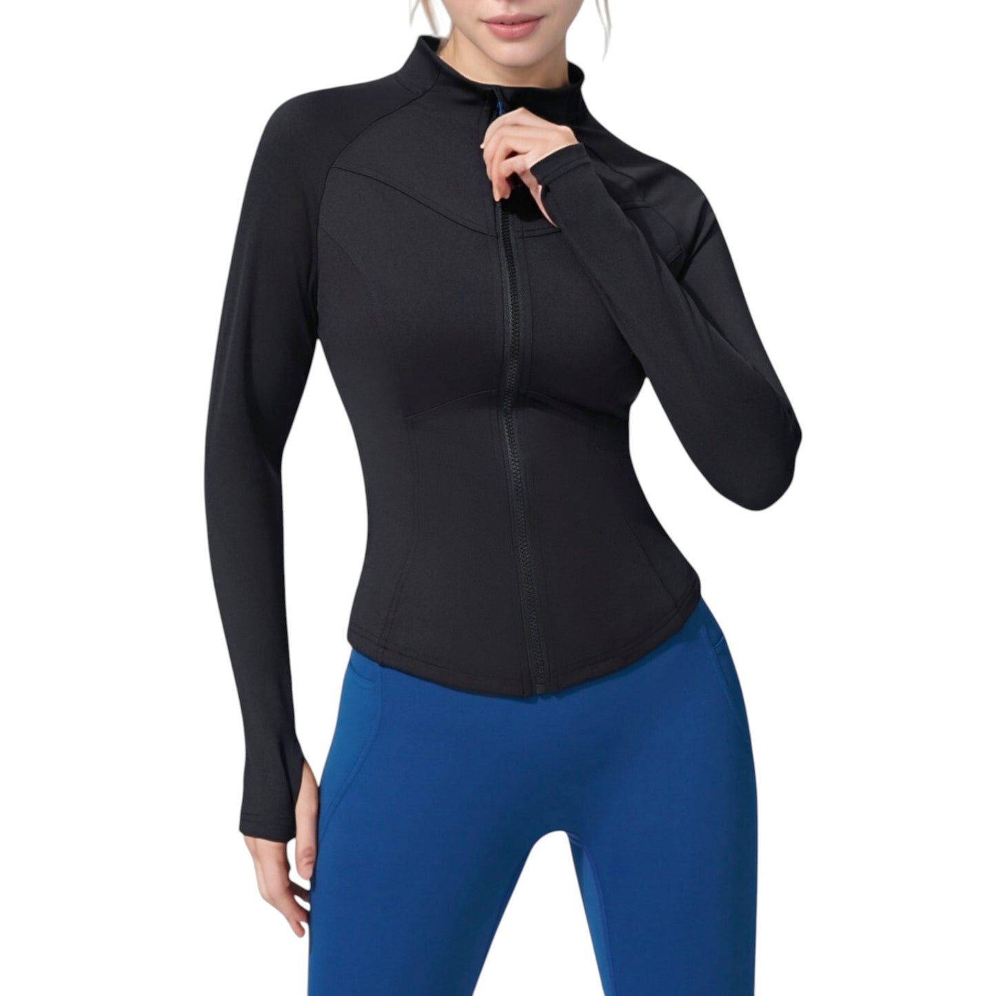 Full Zip Long Sleeve Active Jacket with Slim Fit and High Collar