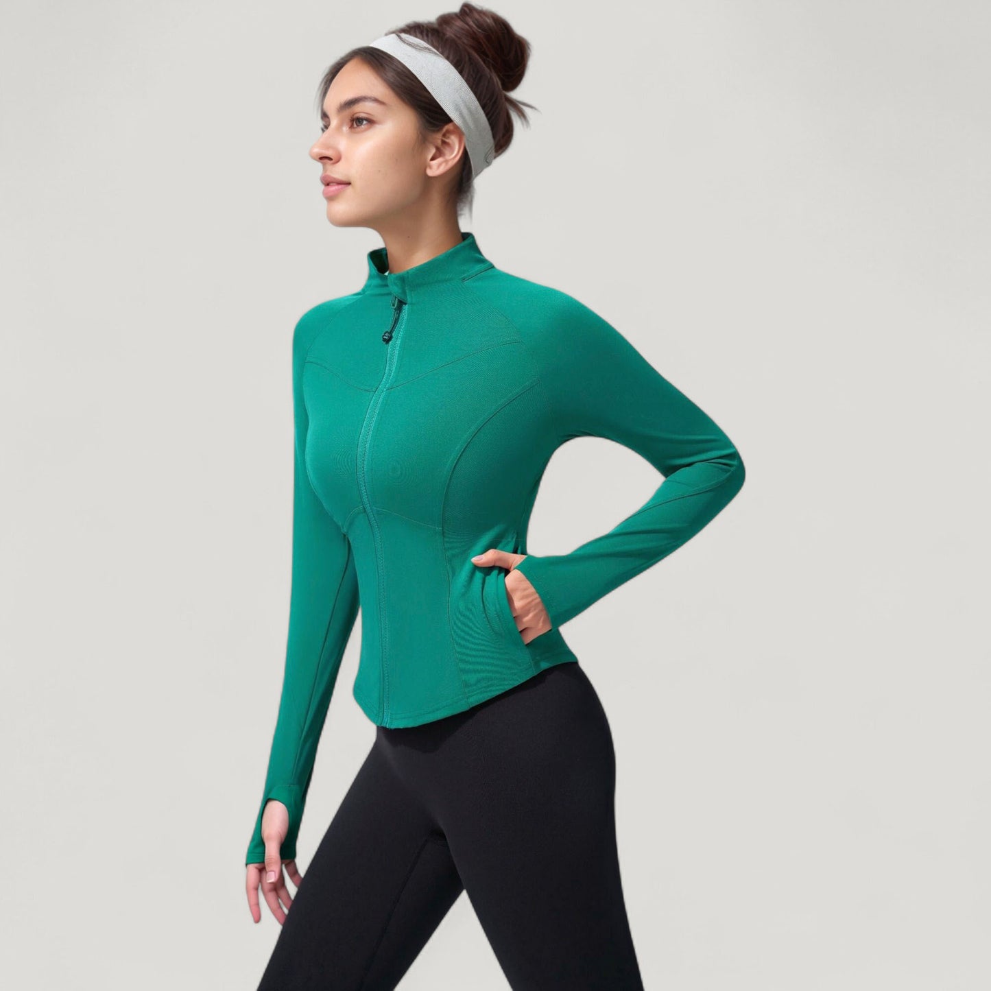 Full Zip Long Sleeve Active Jacket with Slim Fit and High Collar