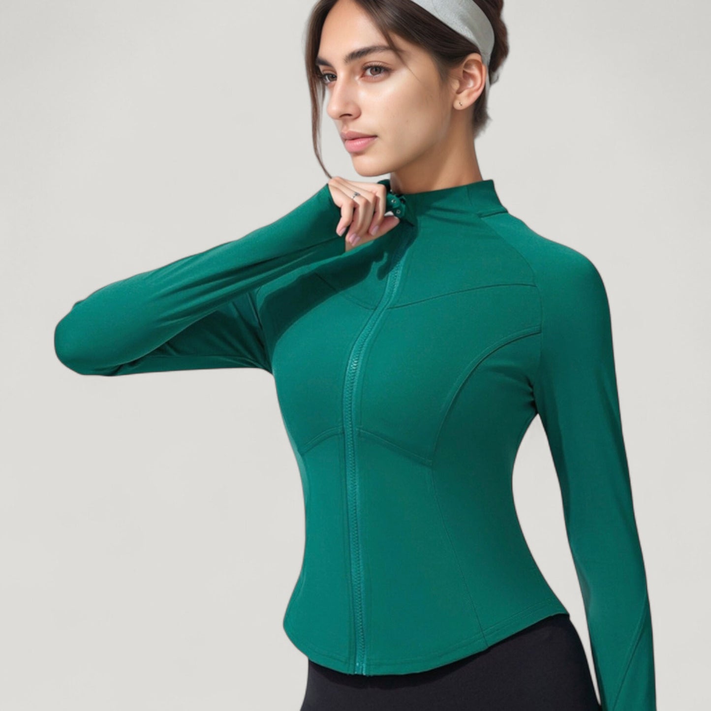 Full Zip Long Sleeve Active Jacket with Slim Fit and High Collar