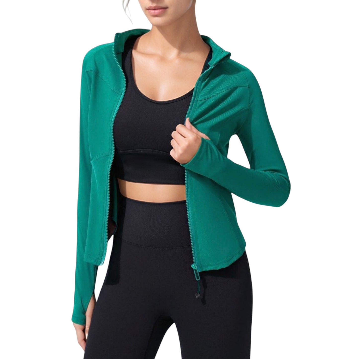 Full Zip Long Sleeve Active Jacket with Slim Fit and High Collar