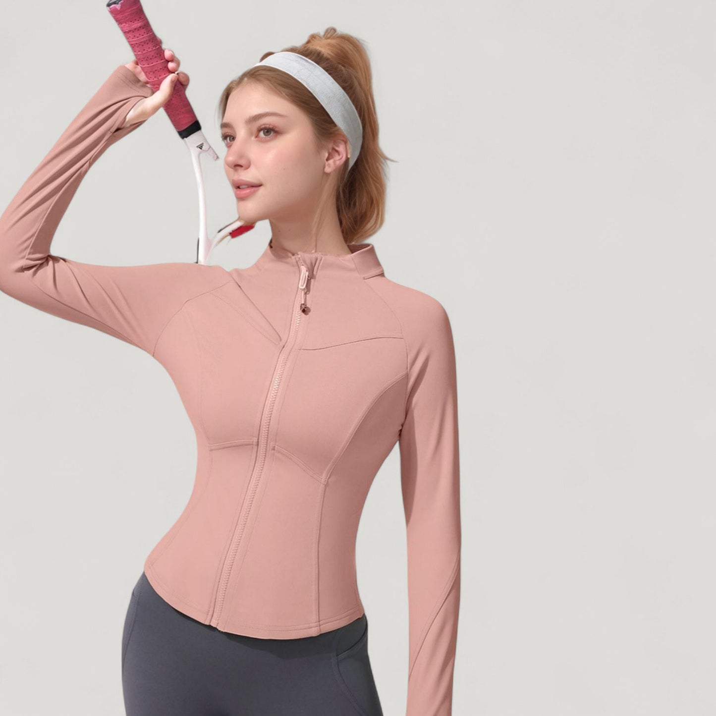 Full Zip Long Sleeve Active Jacket with Slim Fit and High Collar