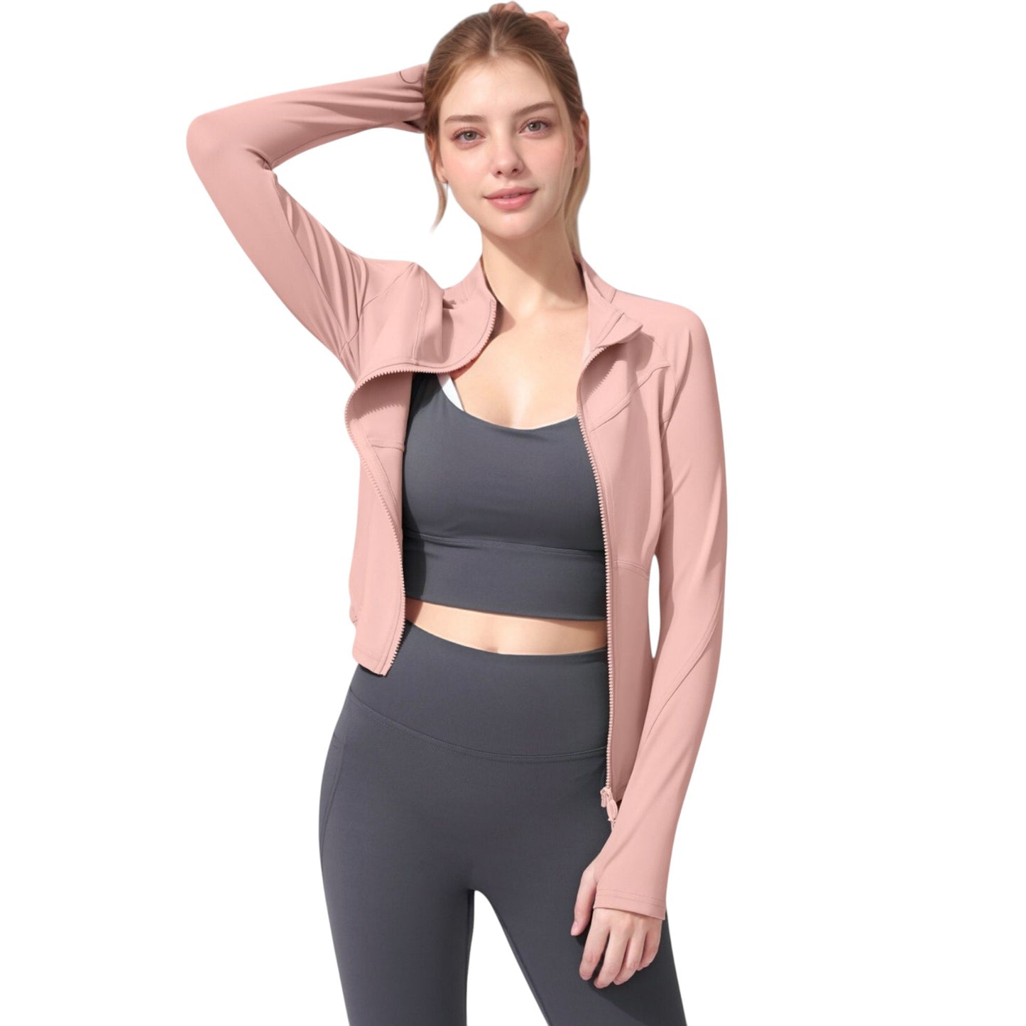 Full Zip Long Sleeve Active Jacket with Slim Fit and High Collar