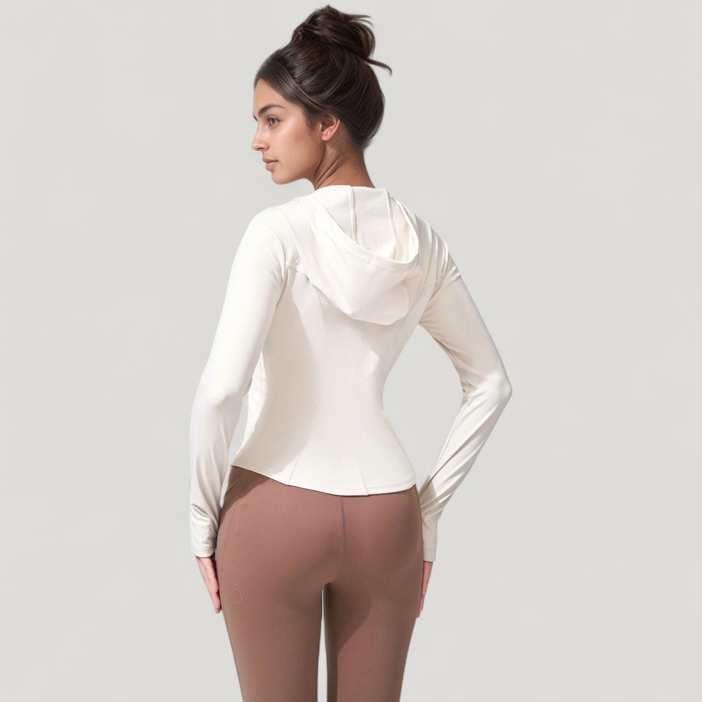 Full Zip Long Sleeve Hooded Active Jacket with Slim Fit and Thumbhole Cuffs