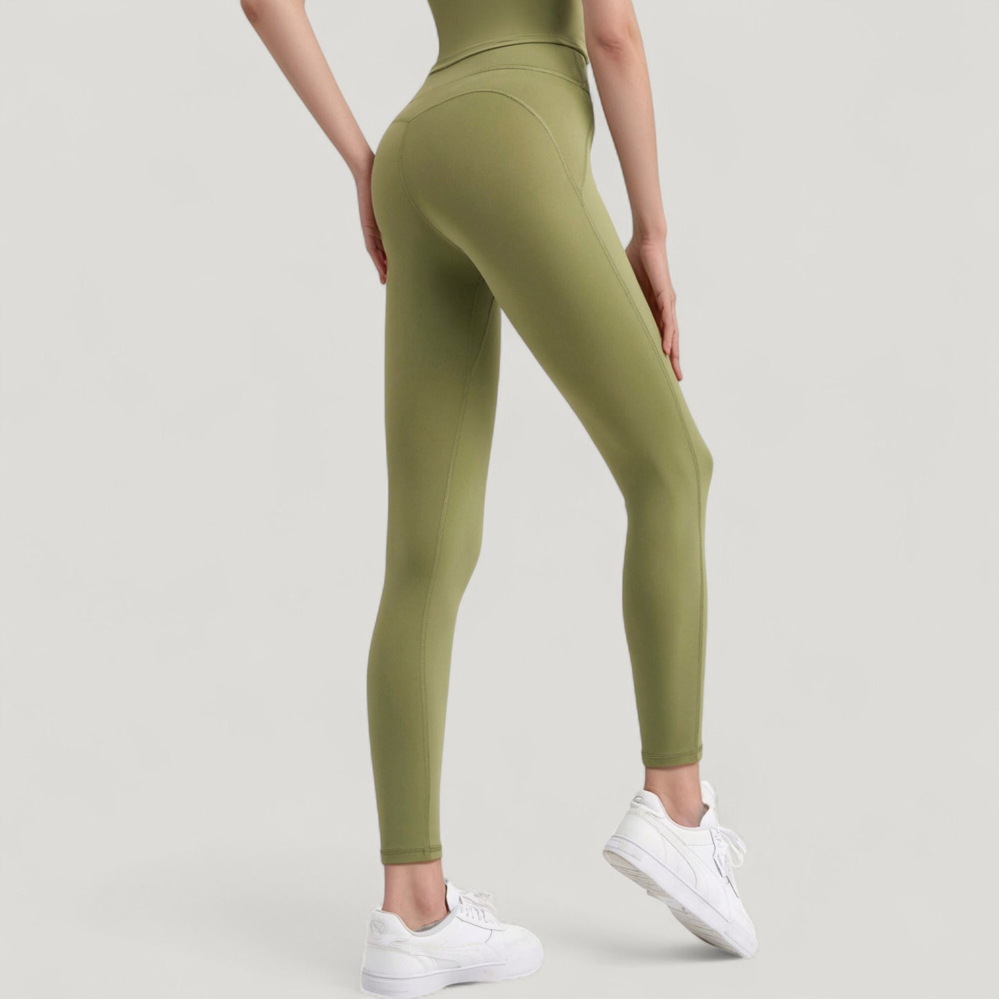 High Waist Full Length Active Leggings with Wide Waistband and Seamless Design