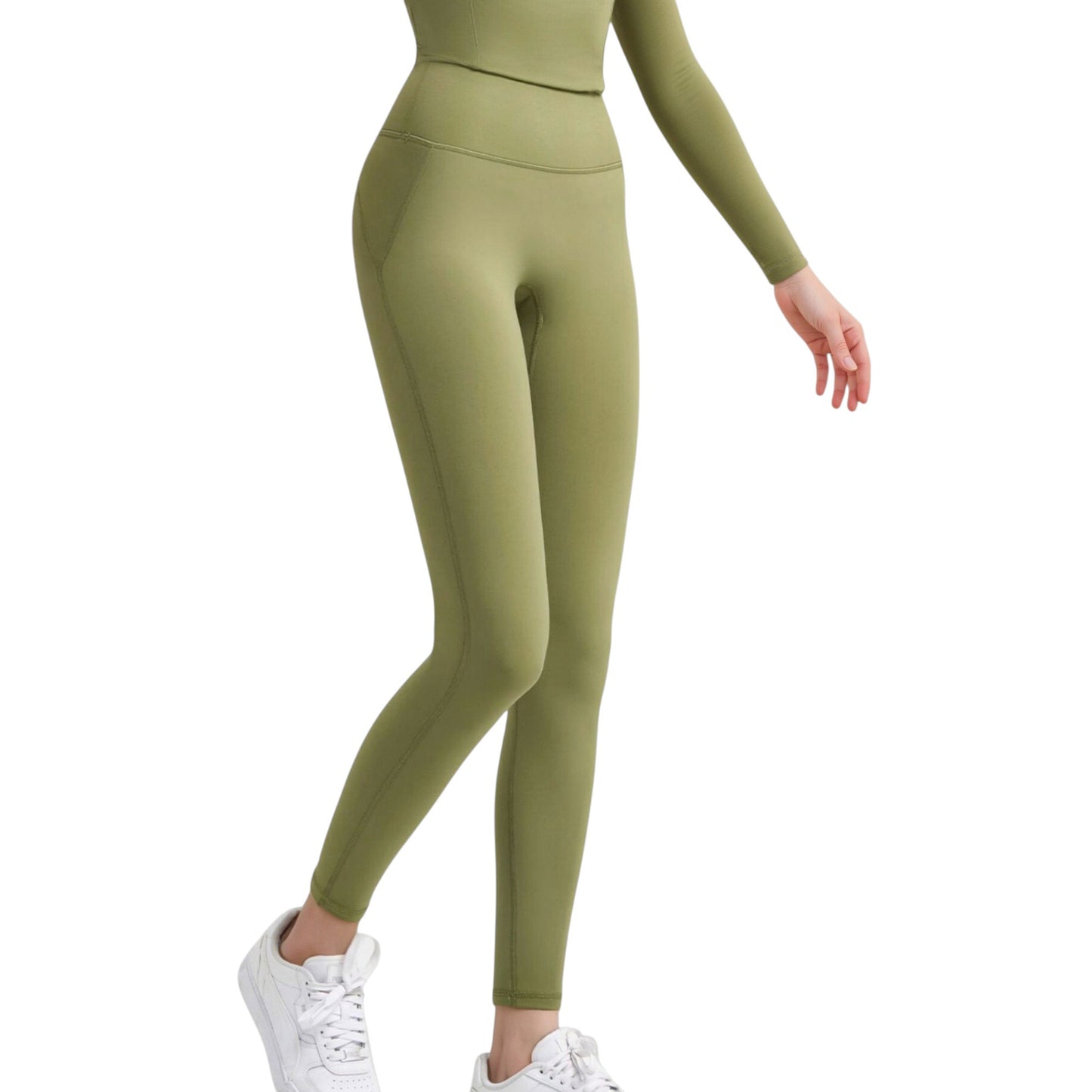 High Waist Full Length Active Leggings with Wide Waistband and Seamless Design