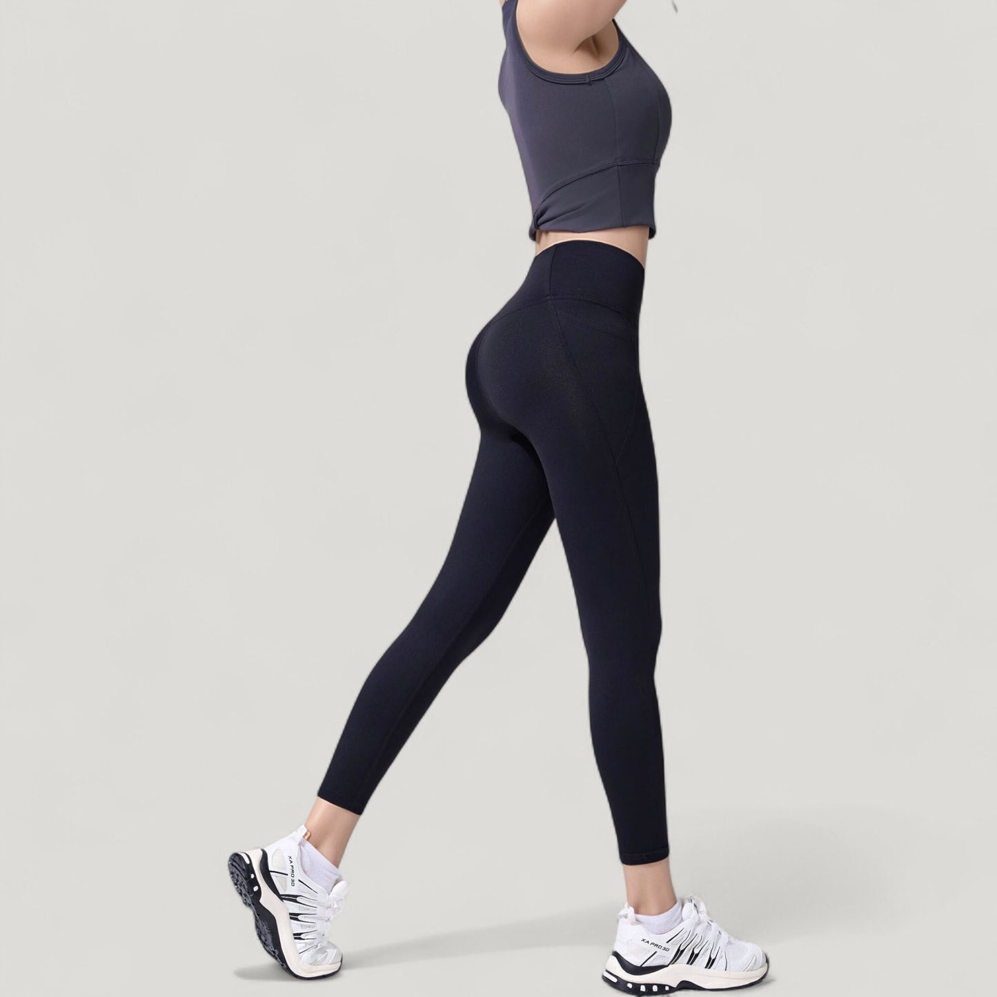 High Waist Full Length Leggings with Wide Waistband and Side Pocket