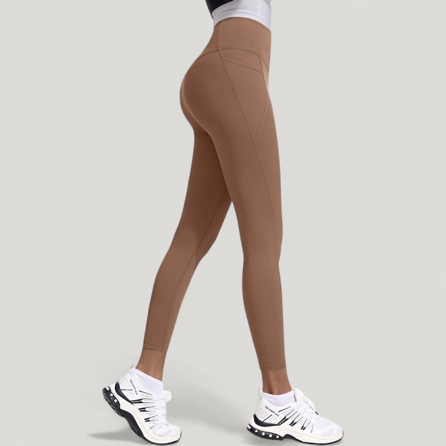 High Waist Full Length Leggings with Wide Waistband and Side Pocket