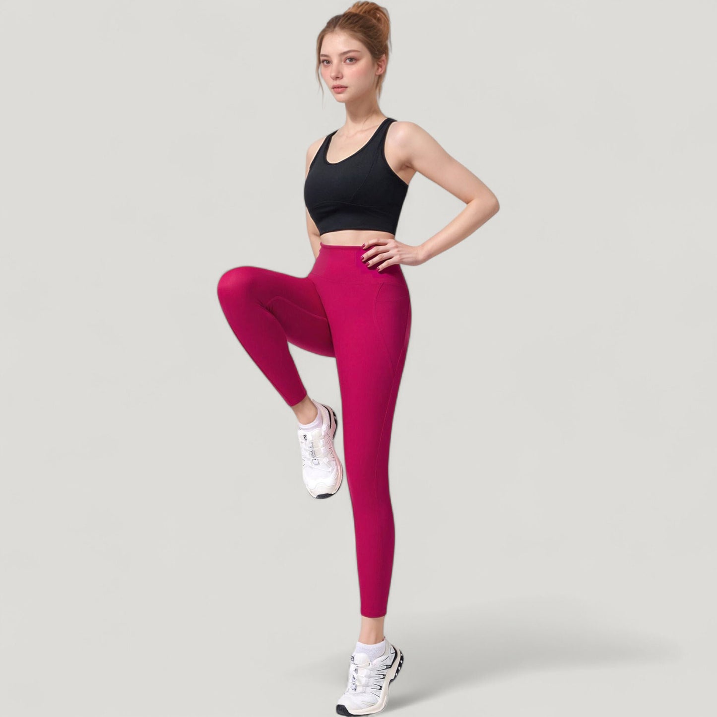High Waist Full Length Leggings with Wide Waistband and Side Pocket