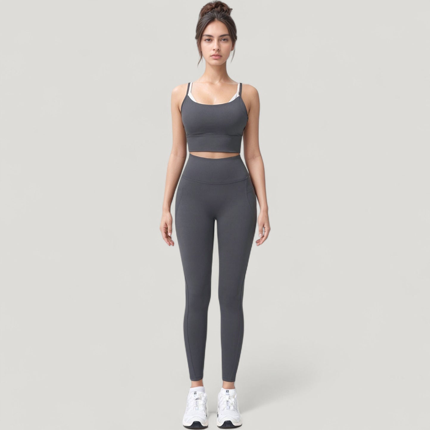 High Waist Full Length Leggings with Wide Waistband and Side Pocket