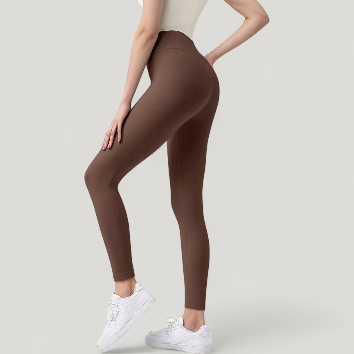 High Waist Full Length Leggings with Wide Waistband
