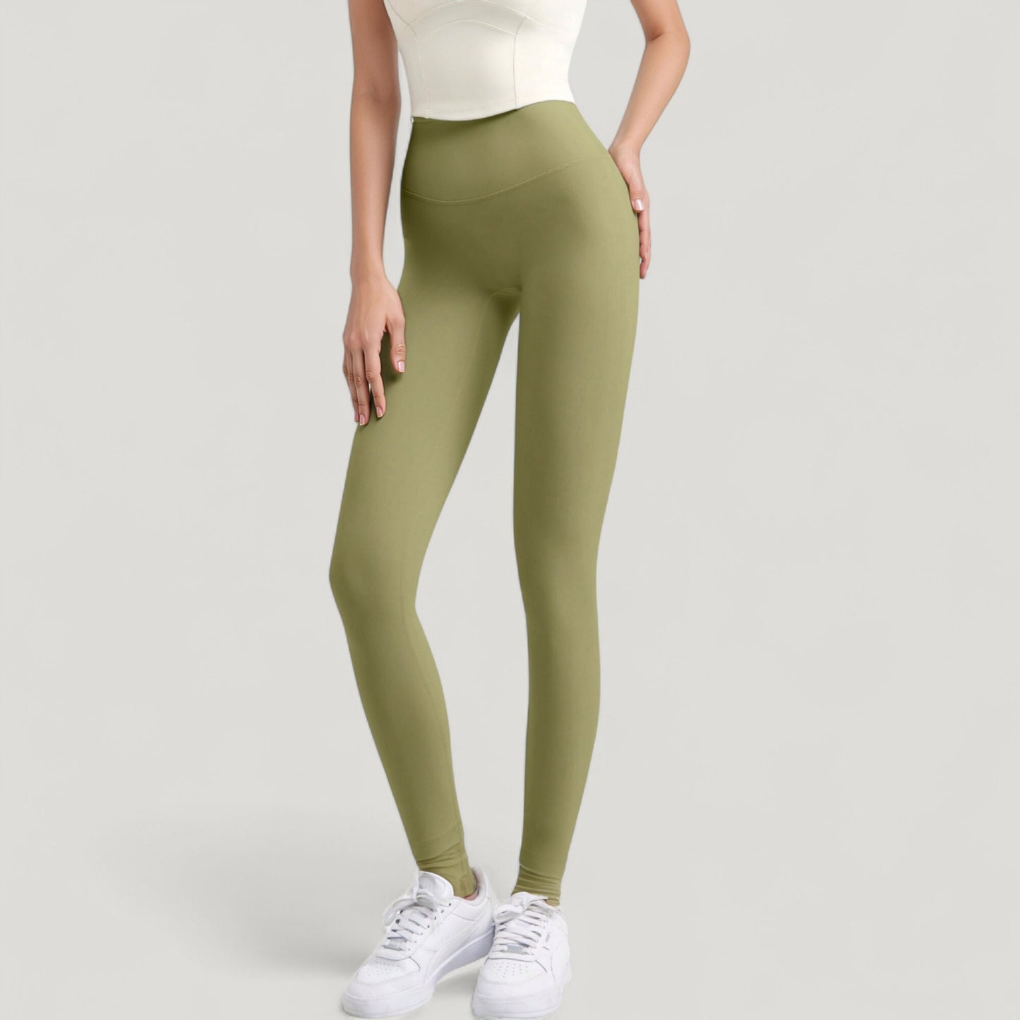 High Waist Full Length Leggings with Wide Waistband