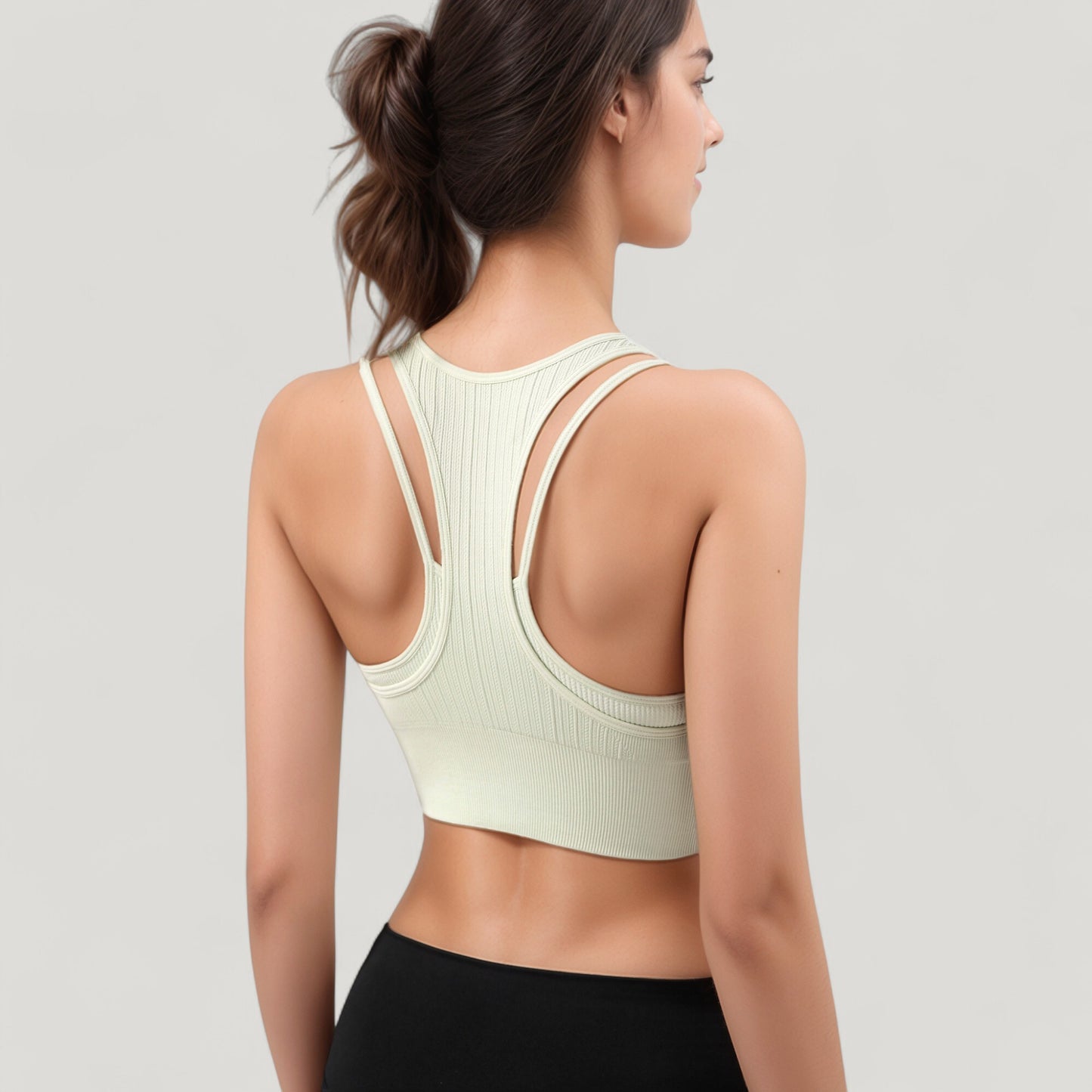 Ribbed High Neck Crop Top with Double Strap Detail