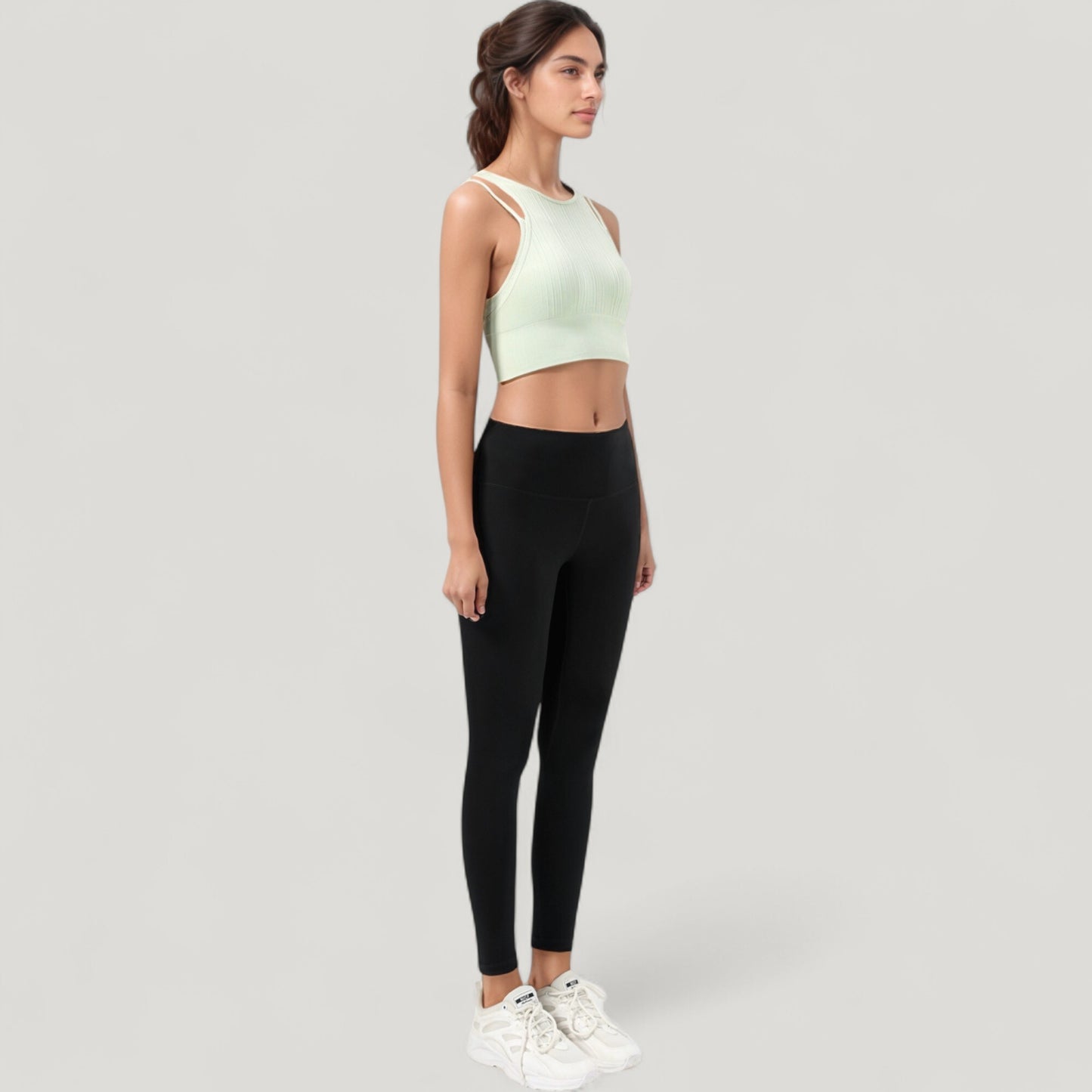 Ribbed High Neck Crop Top with Double Strap Detail