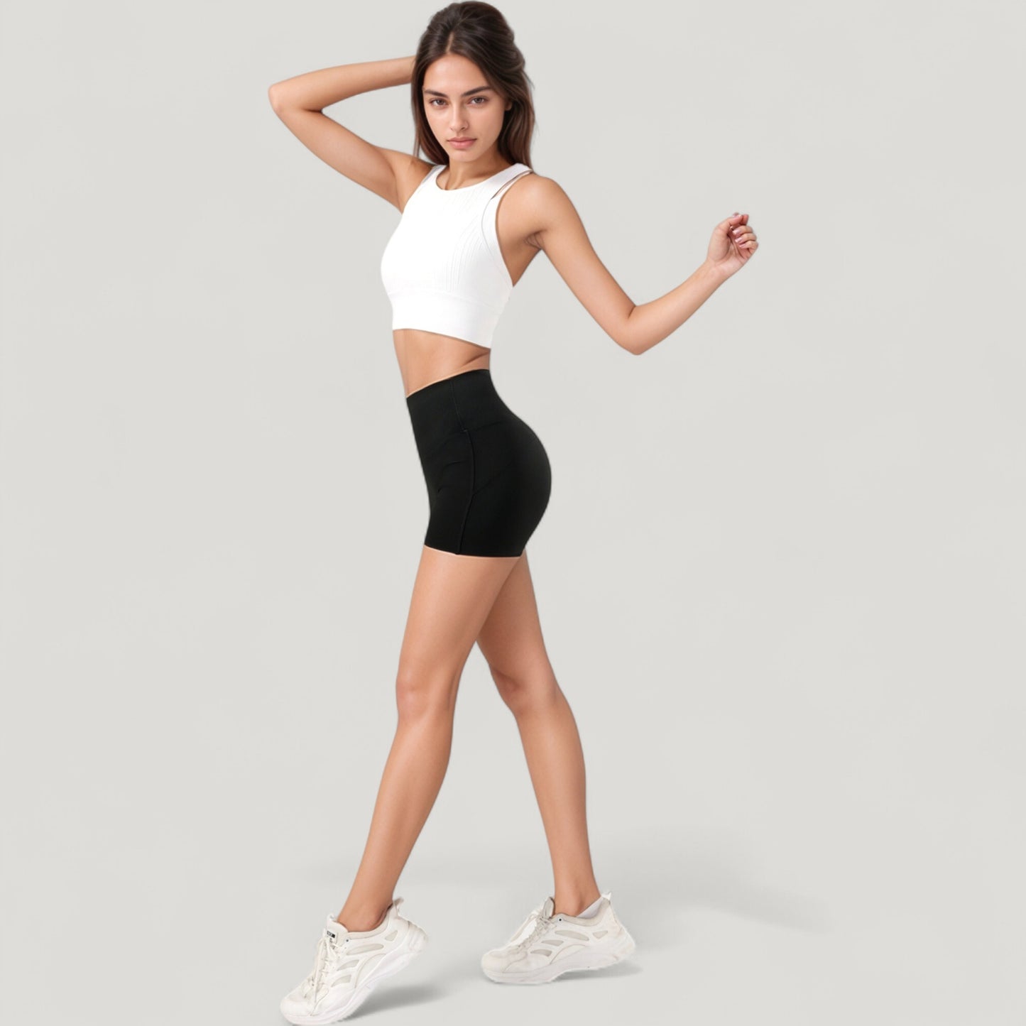 Ribbed High Neck Crop Top with Double Strap Detail