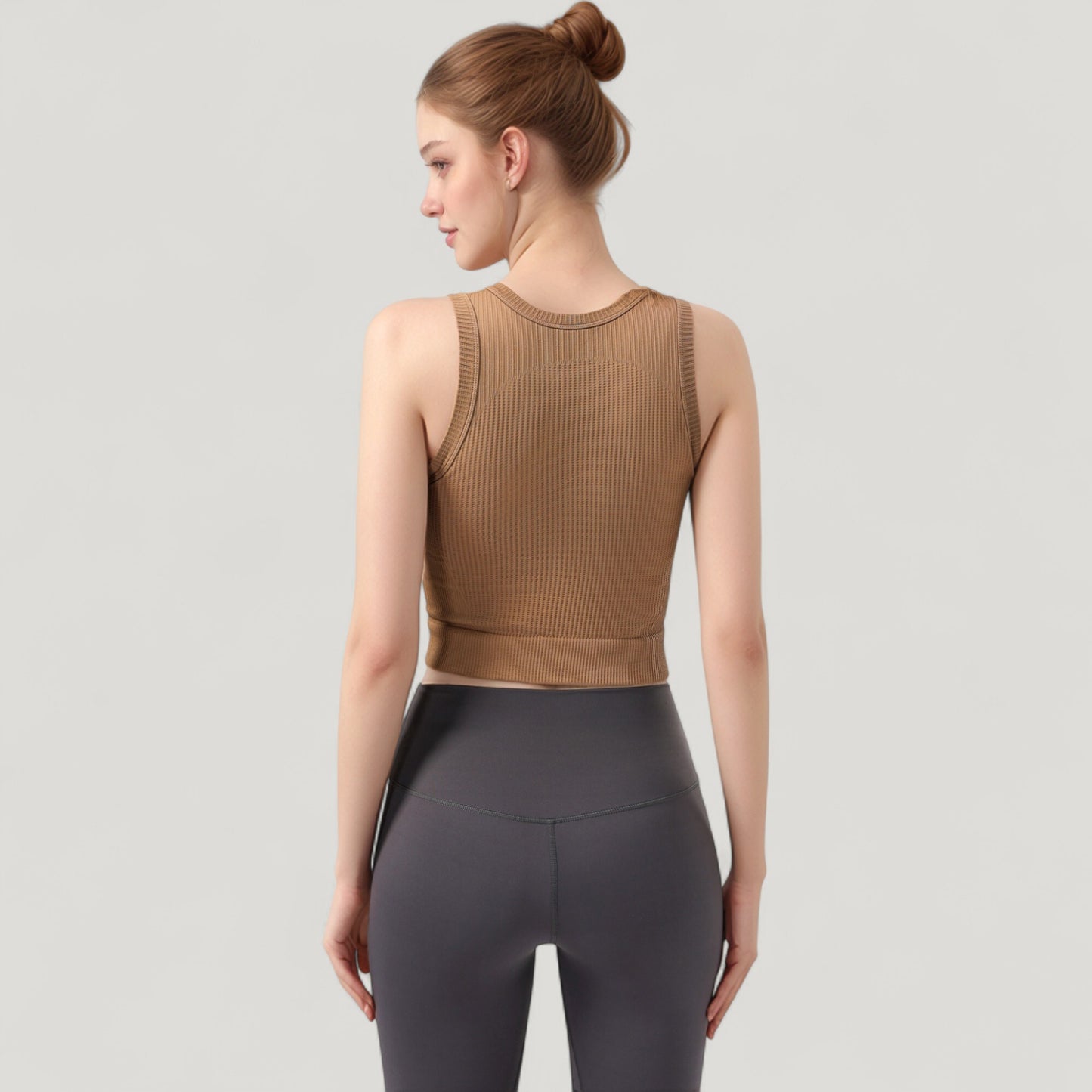 Ribbed High Neck Sleeveless Crop Top with Seam Detail