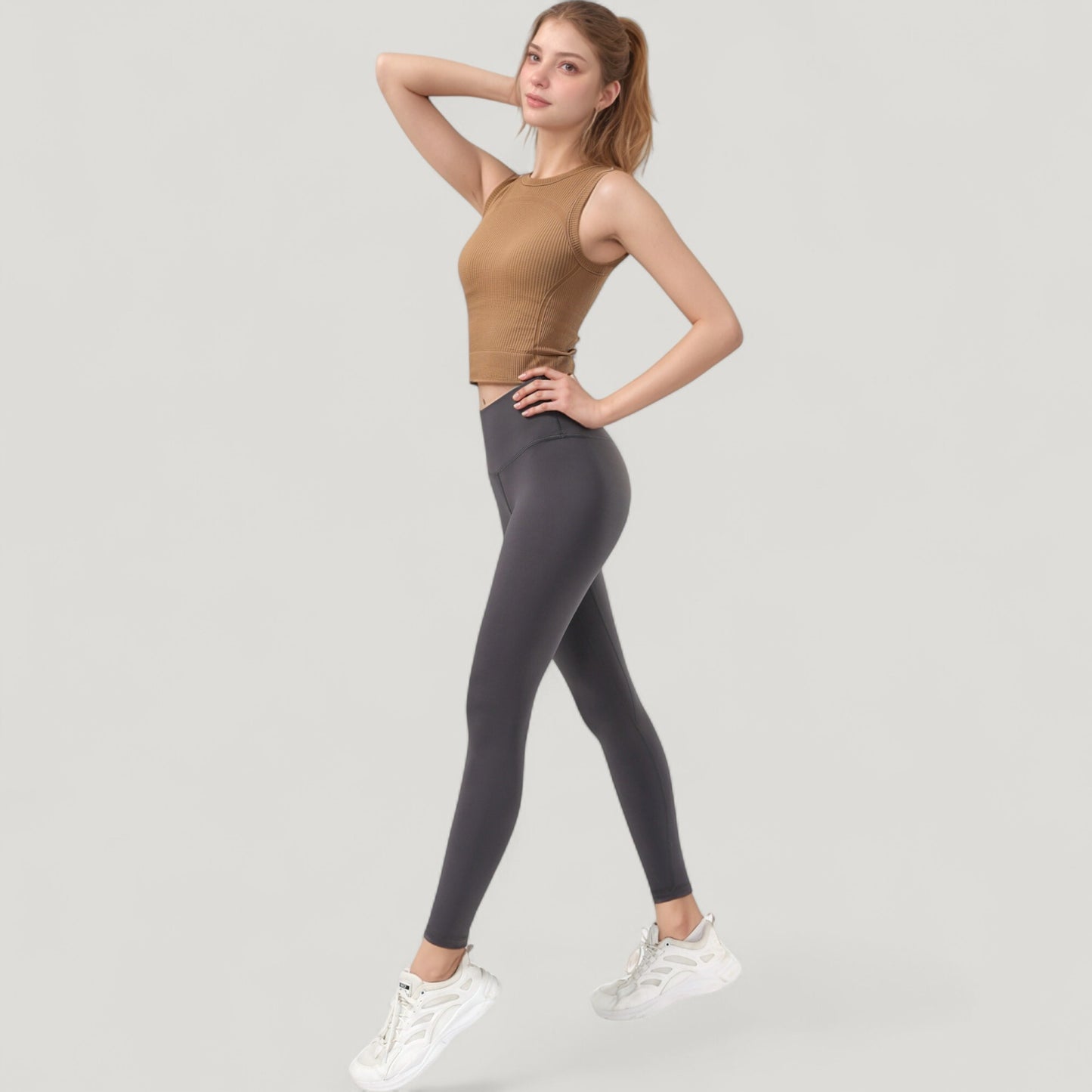 Ribbed High Neck Sleeveless Crop Top with Seam Detail
