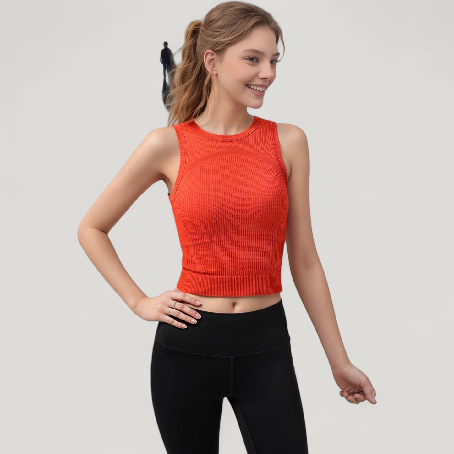 Ribbed High Neck Sleeveless Crop Top with Seam Detail