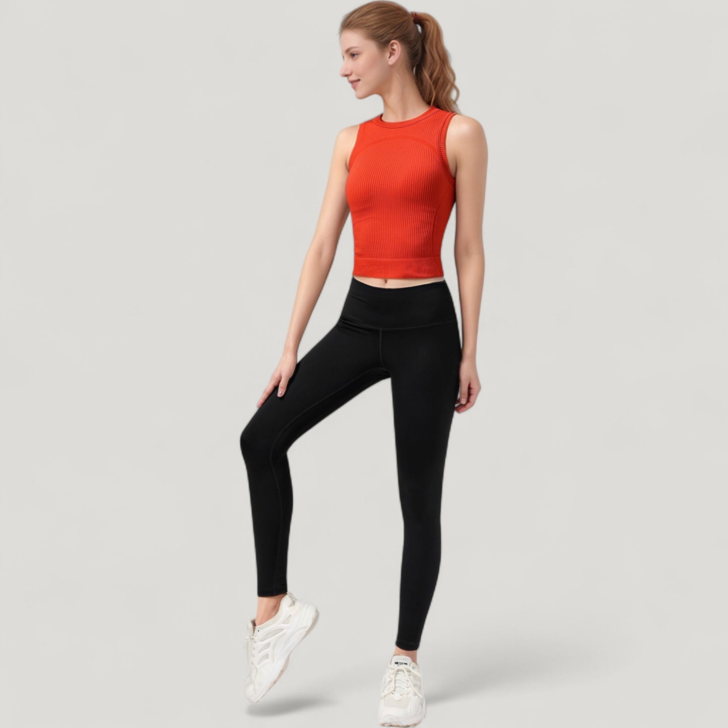 Ribbed High Neck Sleeveless Crop Top with Seam Detail