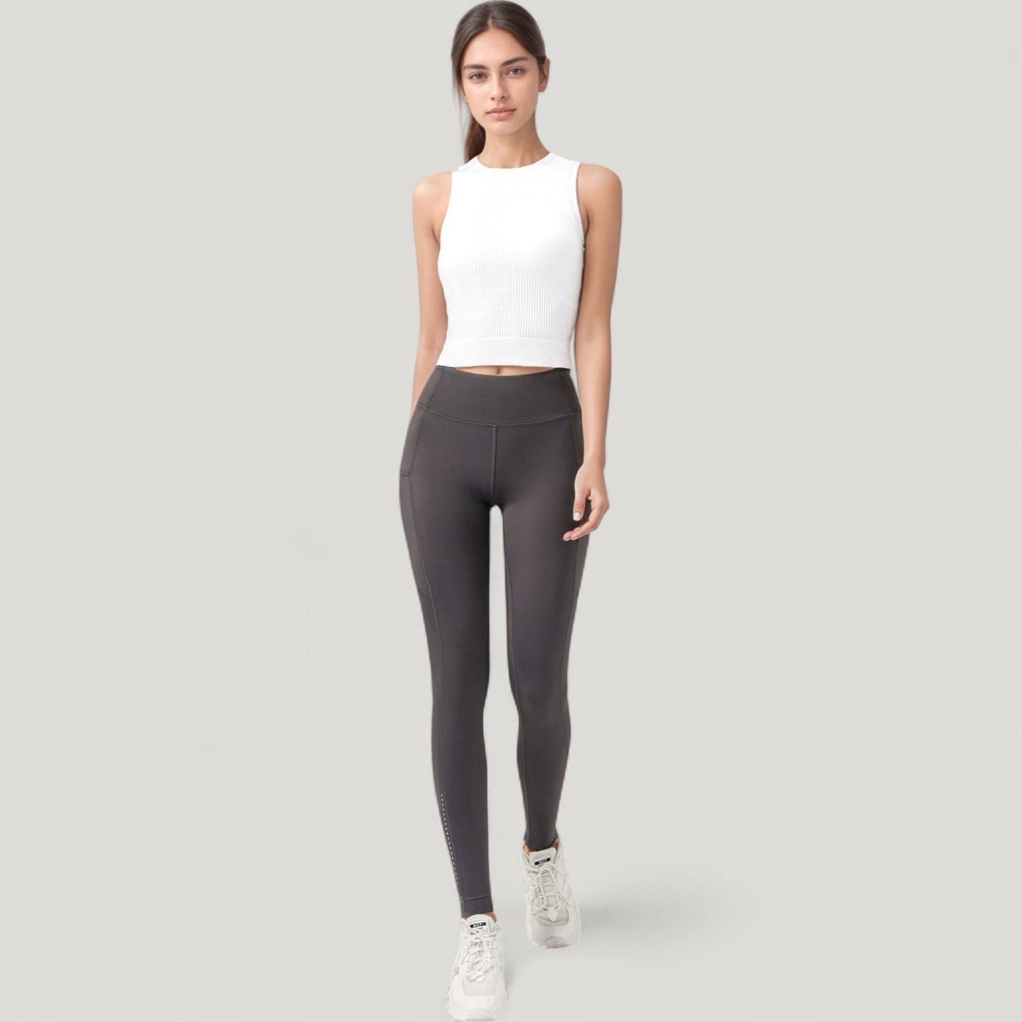 Ribbed High Neck Sleeveless Crop Top with Seam Detail
