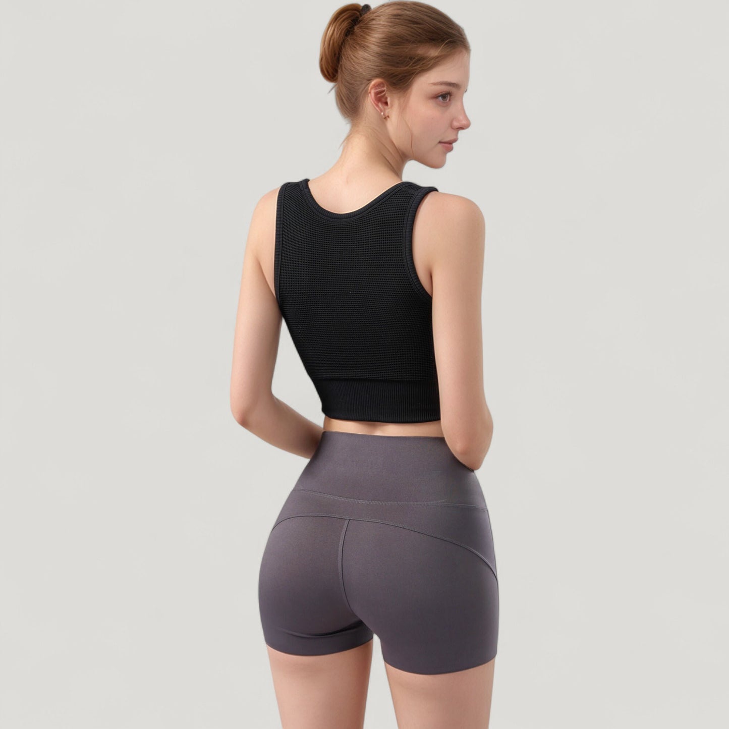 Ribbed Seamless Sports Bra with Scoop Neck and Wide Straps