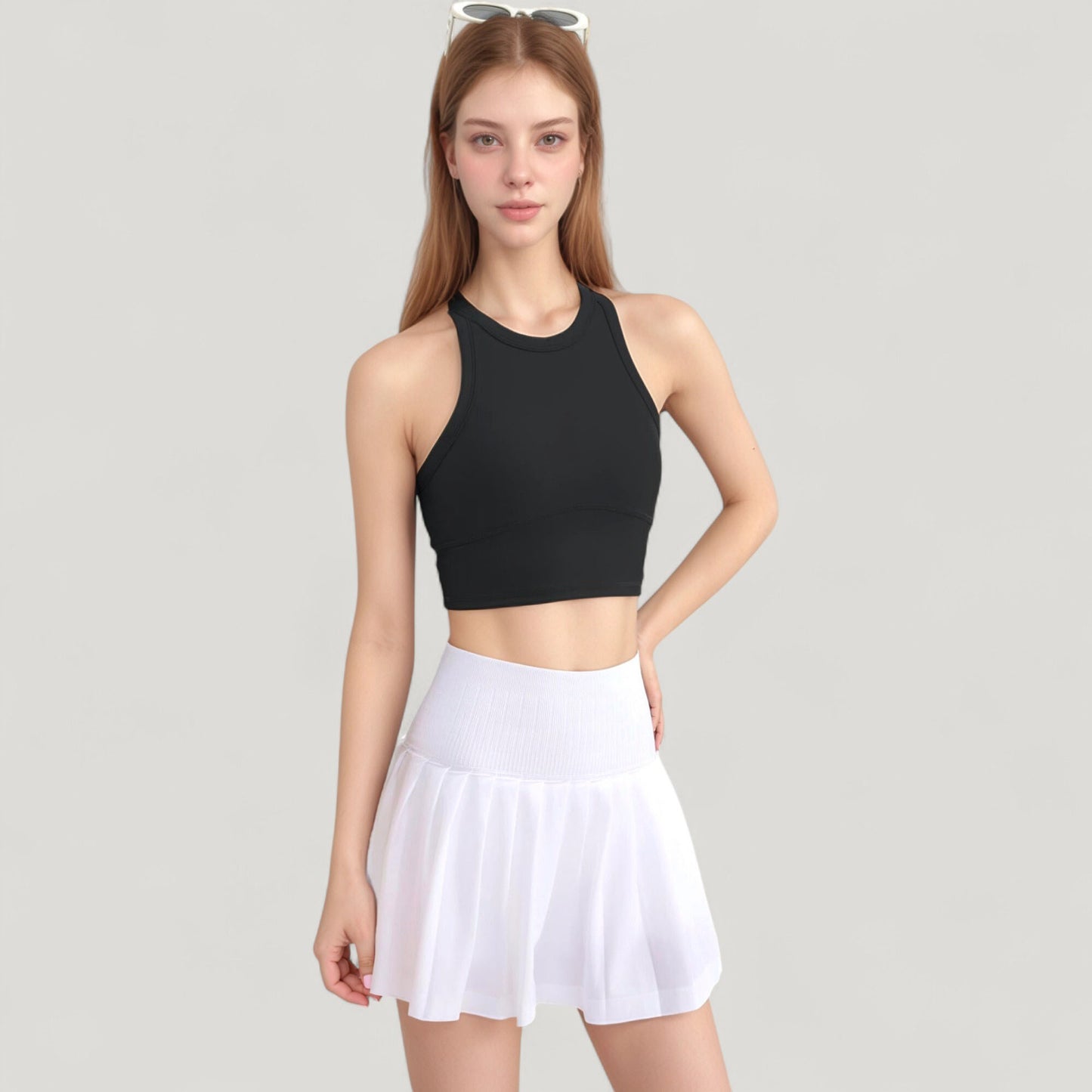 High Neck Racerback Athletic Top with Contoured Seam Details