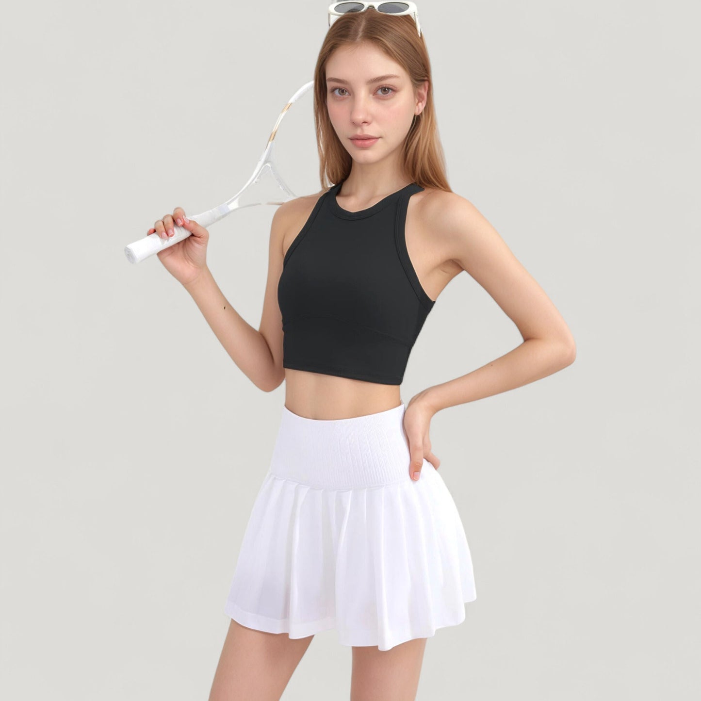 High Neck Racerback Athletic Top with Contoured Seam Details