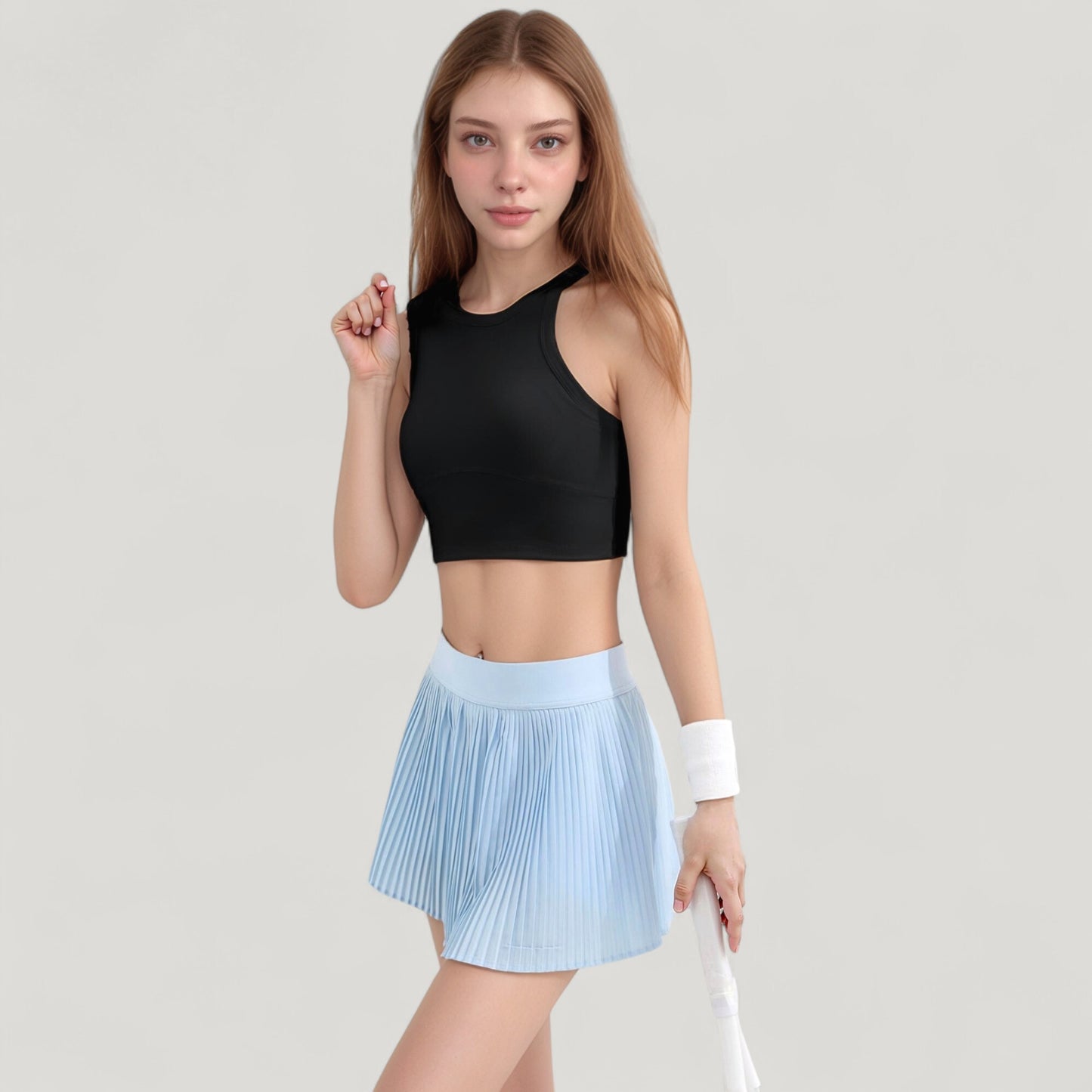 High Neck Racerback Athletic Top with Contoured Seam Details
