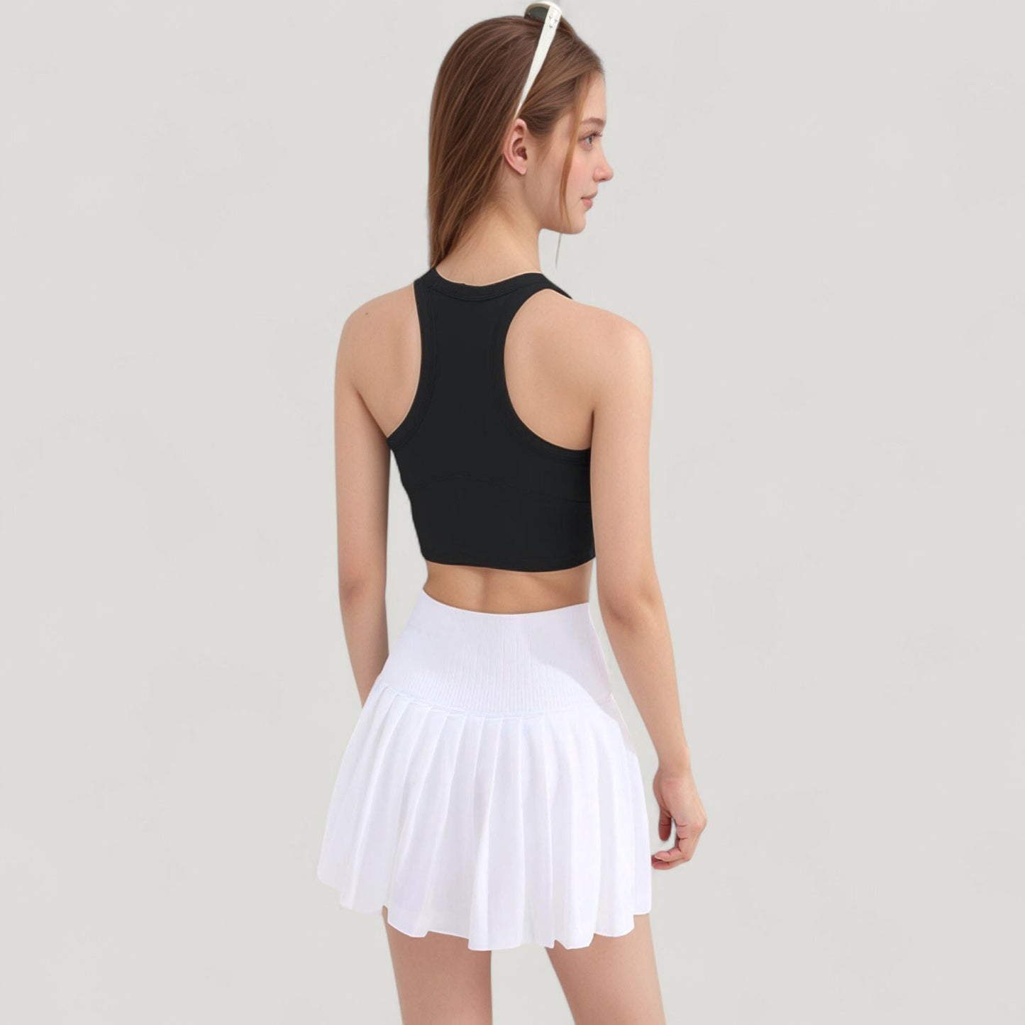 High Neck Racerback Athletic Top with Contoured Seam Details