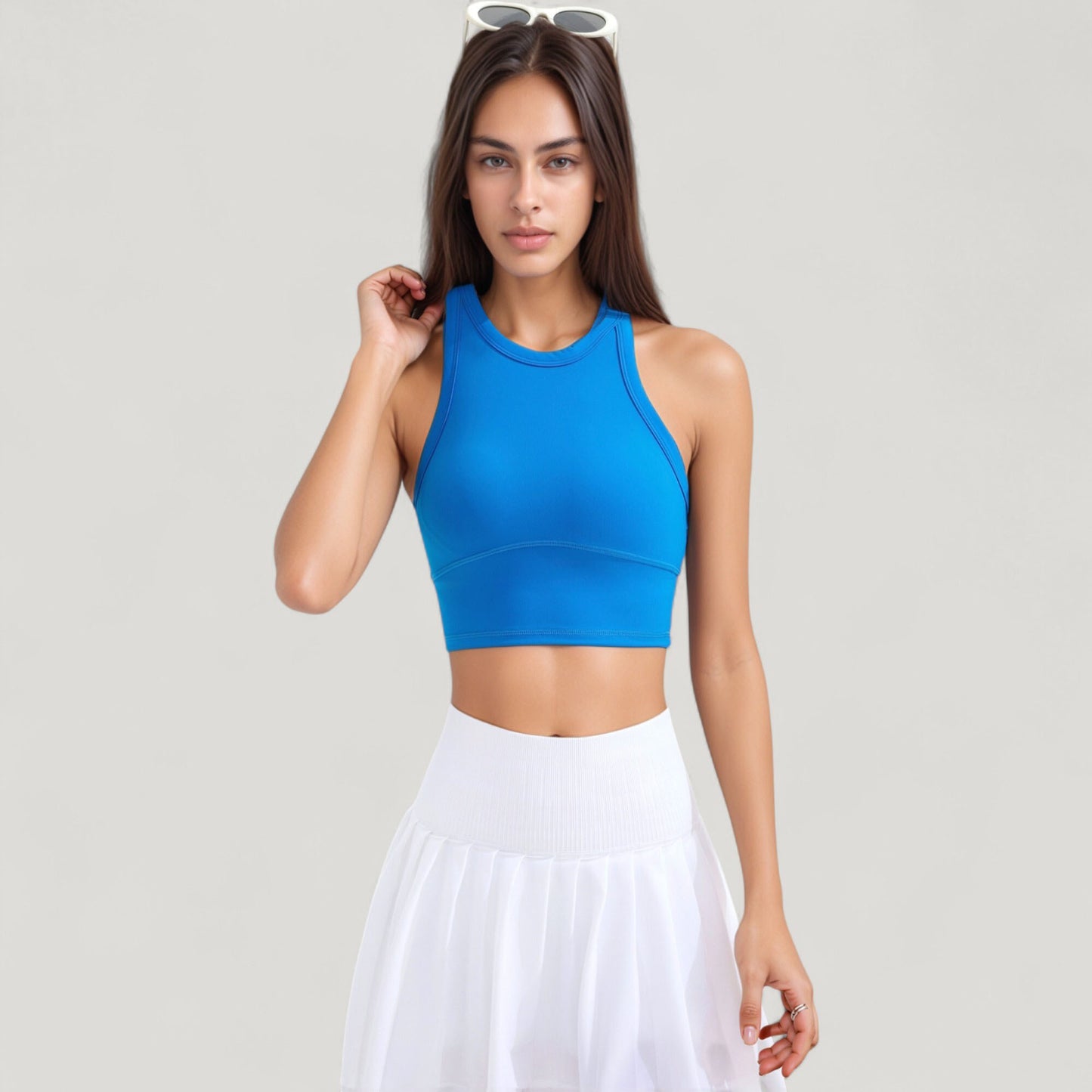 High Neck Racerback Athletic Top with Contoured Seam Details