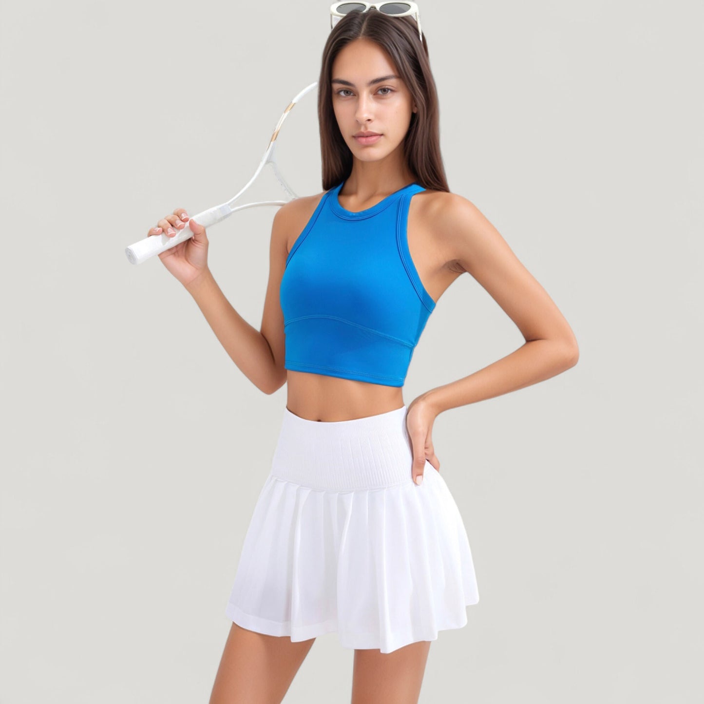 High Neck Racerback Athletic Top with Contoured Seam Details