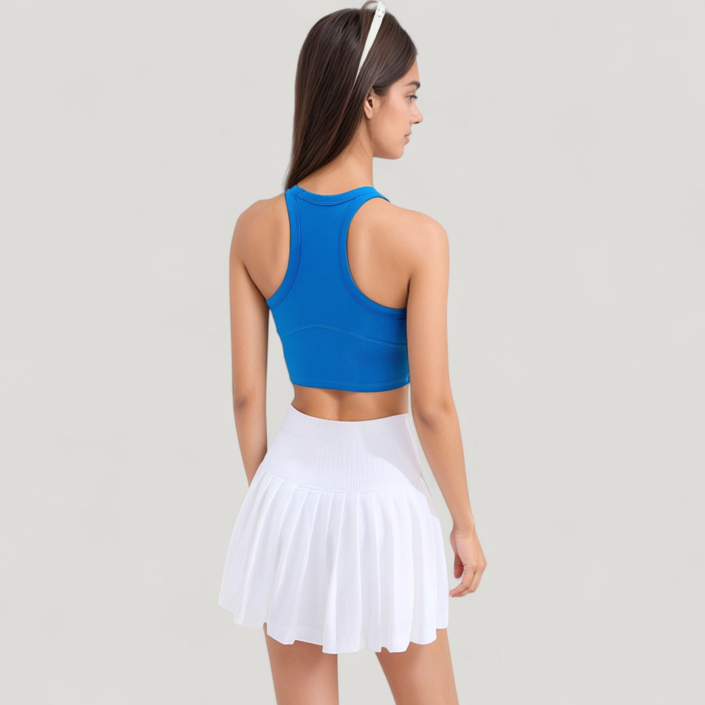 High Neck Racerback Athletic Top with Contoured Seam Details
