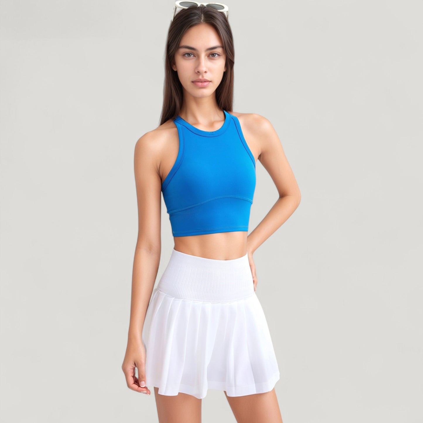 High Neck Racerback Athletic Top with Contoured Seam Details