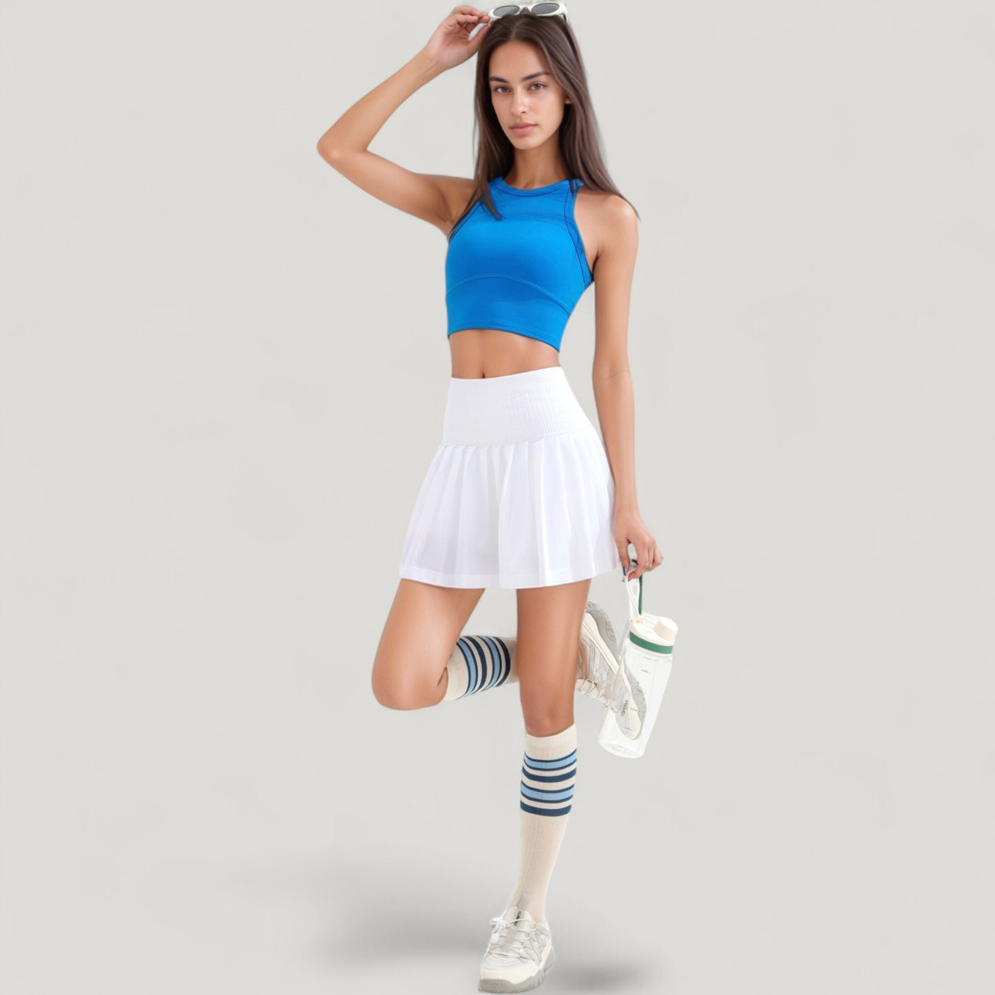 High Neck Racerback Athletic Top with Contoured Seam Details
