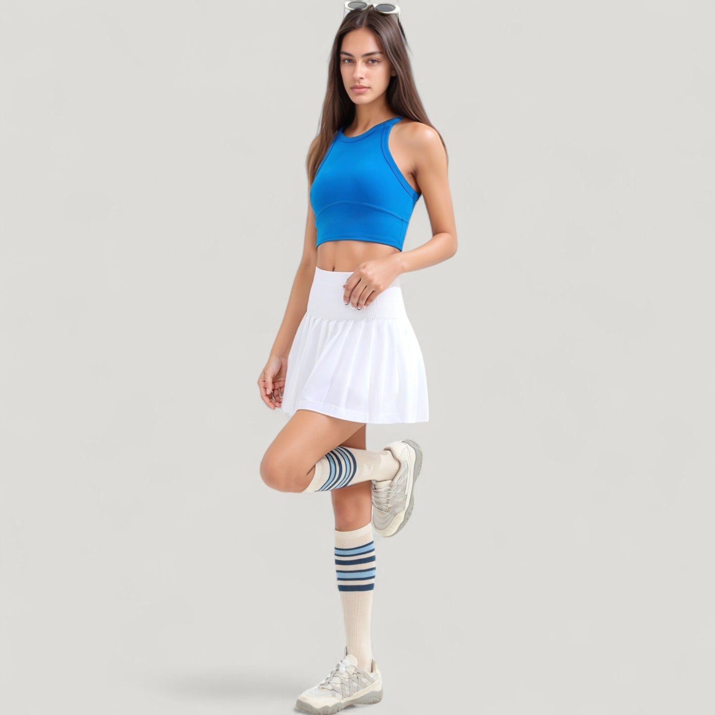 High Neck Racerback Athletic Top with Contoured Seam Details