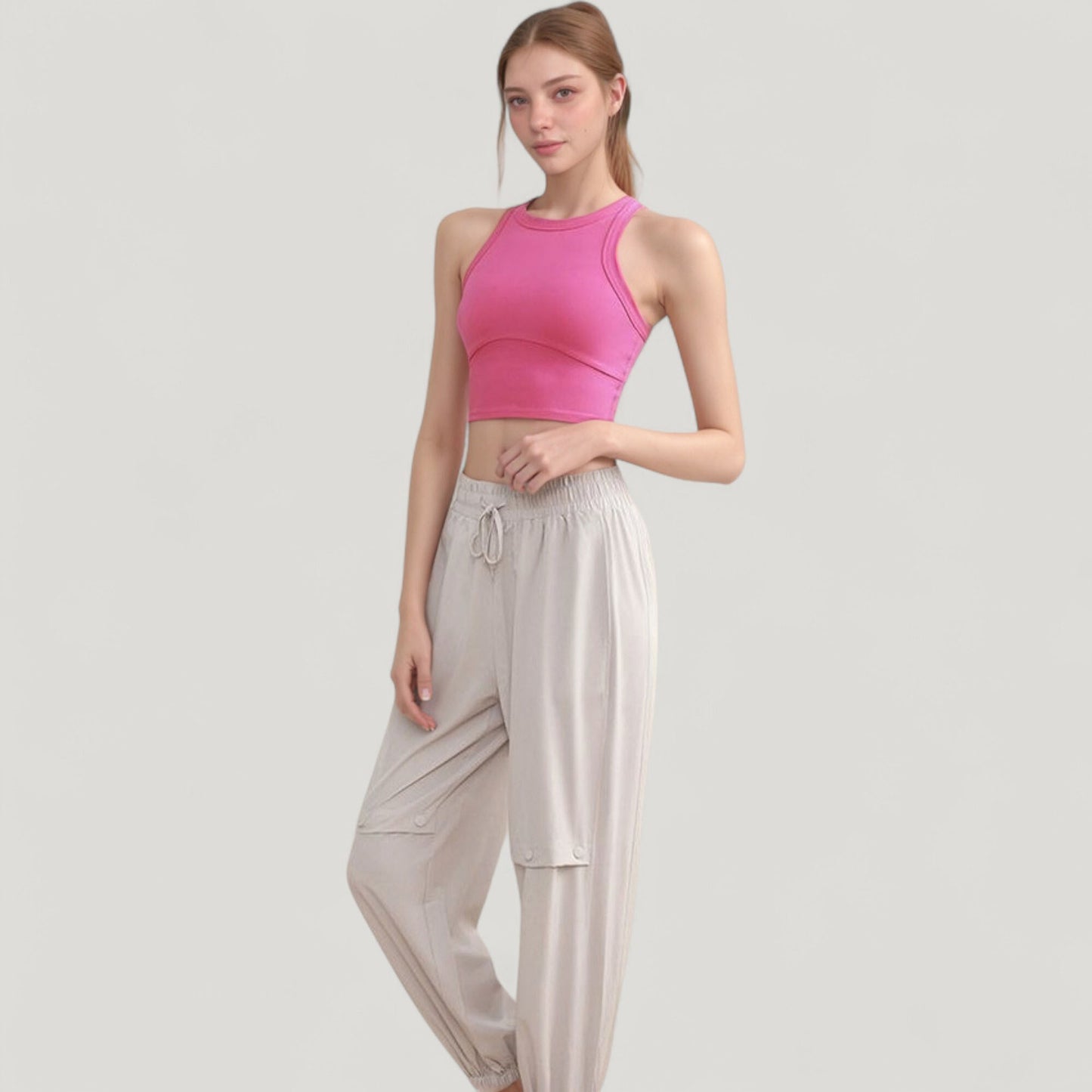 High Neck Racerback Athletic Top with Contoured Seam Details