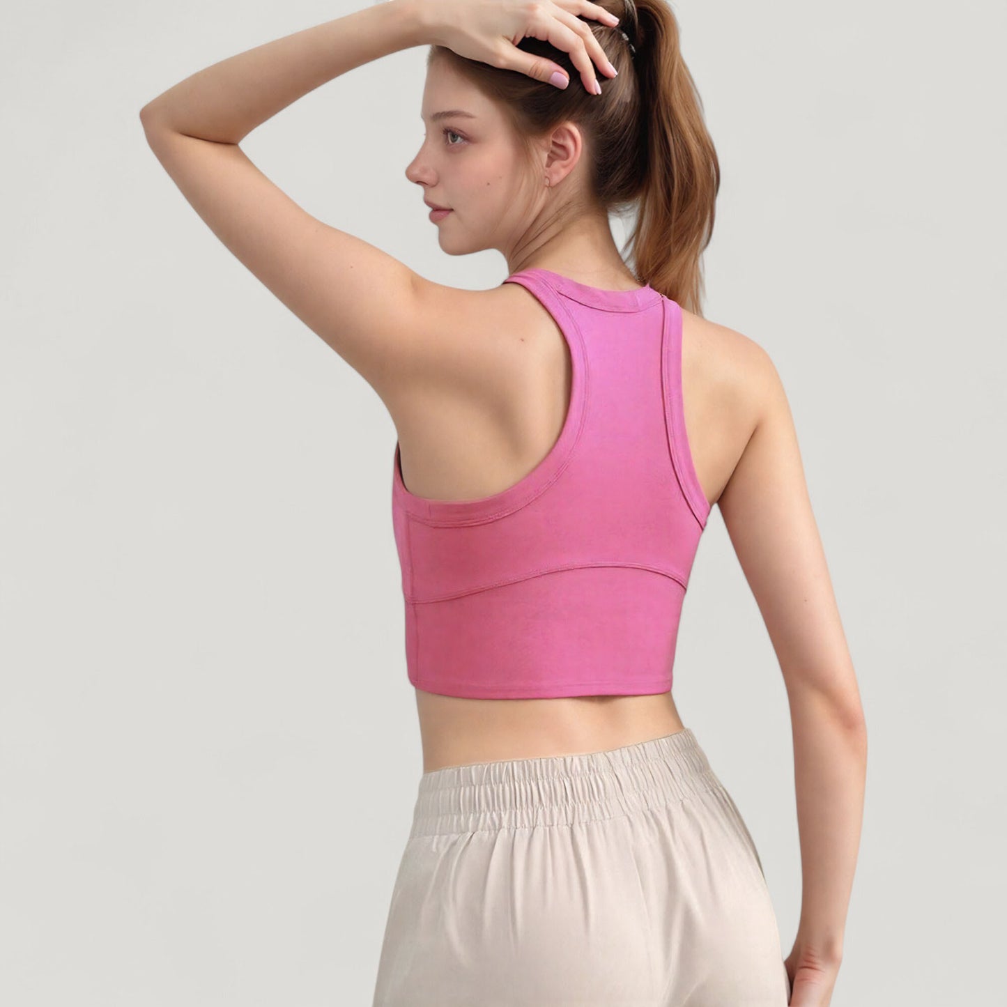 High Neck Racerback Athletic Top with Contoured Seam Details