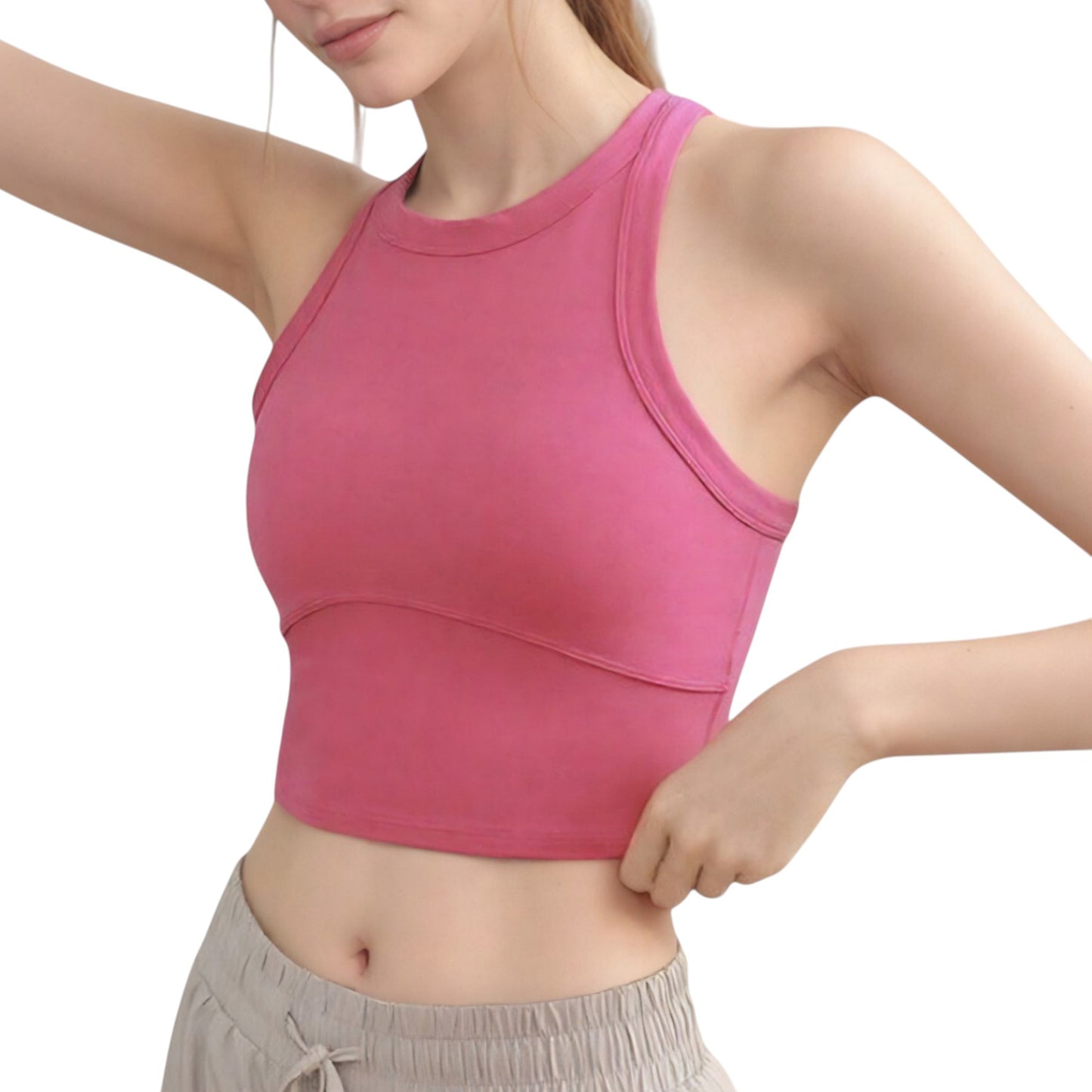 High Neck Racerback Athletic Top with Contoured Seam Details