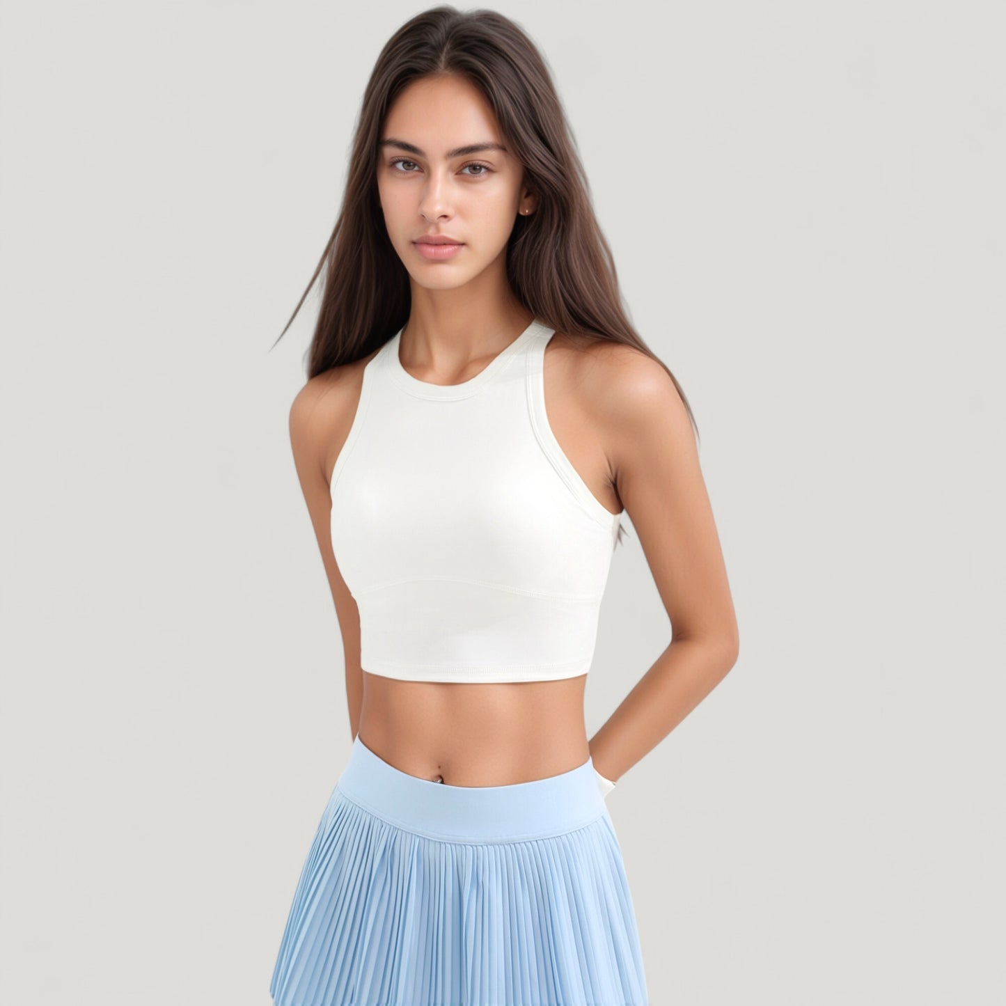 High Neck Racerback Athletic Top with Contoured Seam Details